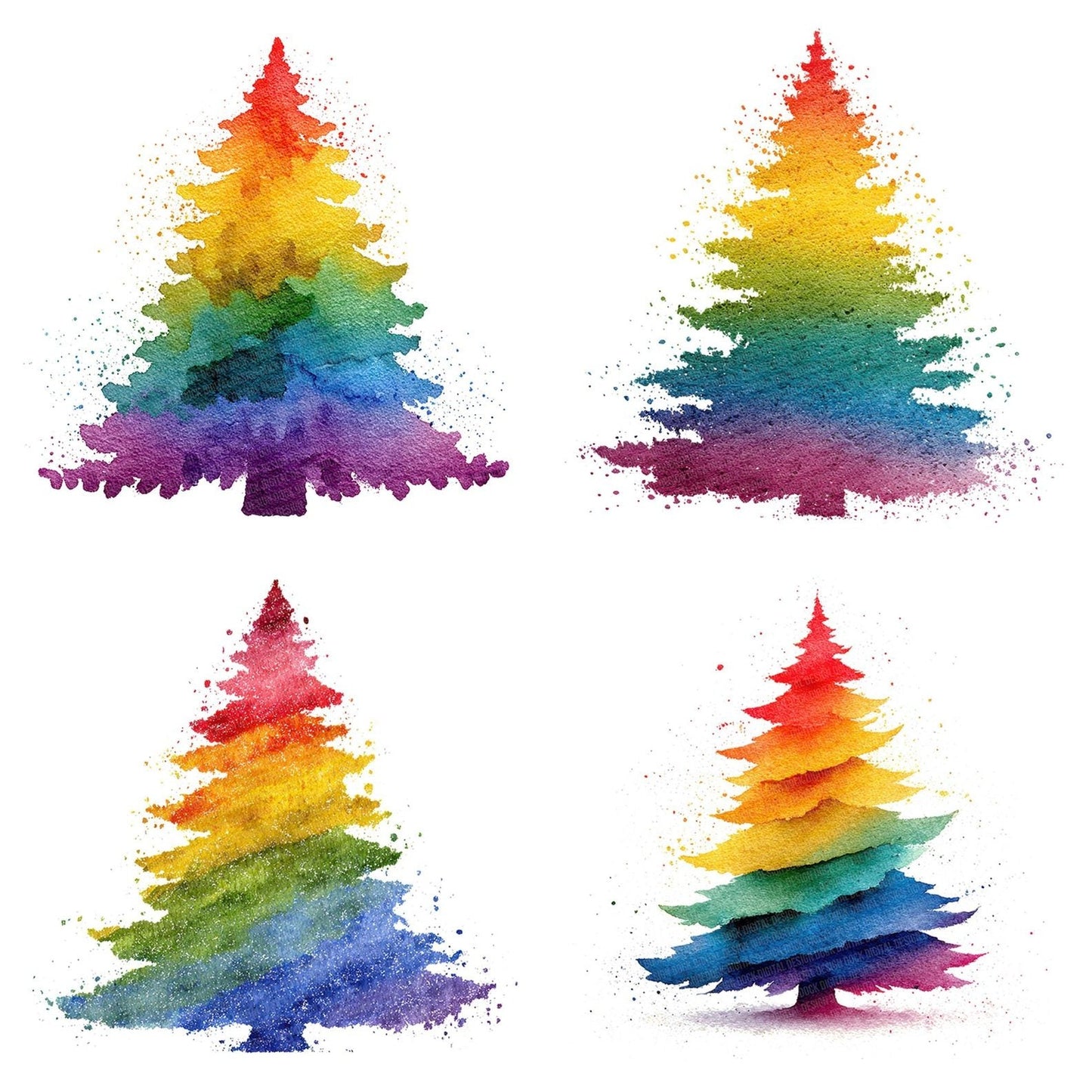Impressionist Rainbow Christmas Tree Clipart Set (DDD005874)