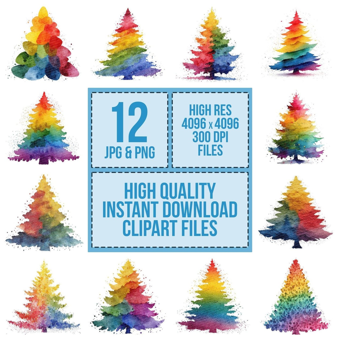 Impressionist Rainbow Christmas Tree Clipart Set (DDD005874)