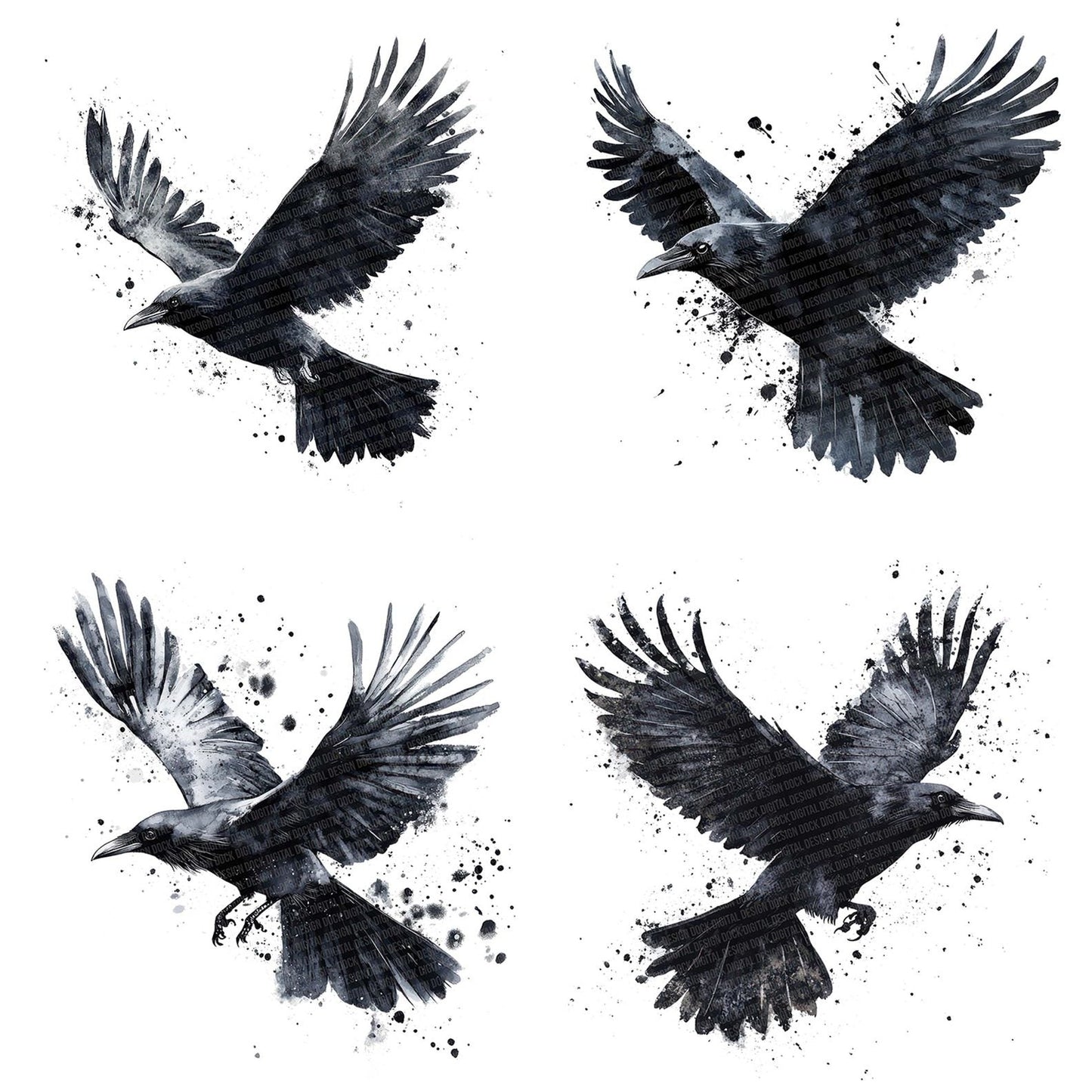 Inky Raven in Flight Clipart Set (DDD005880)