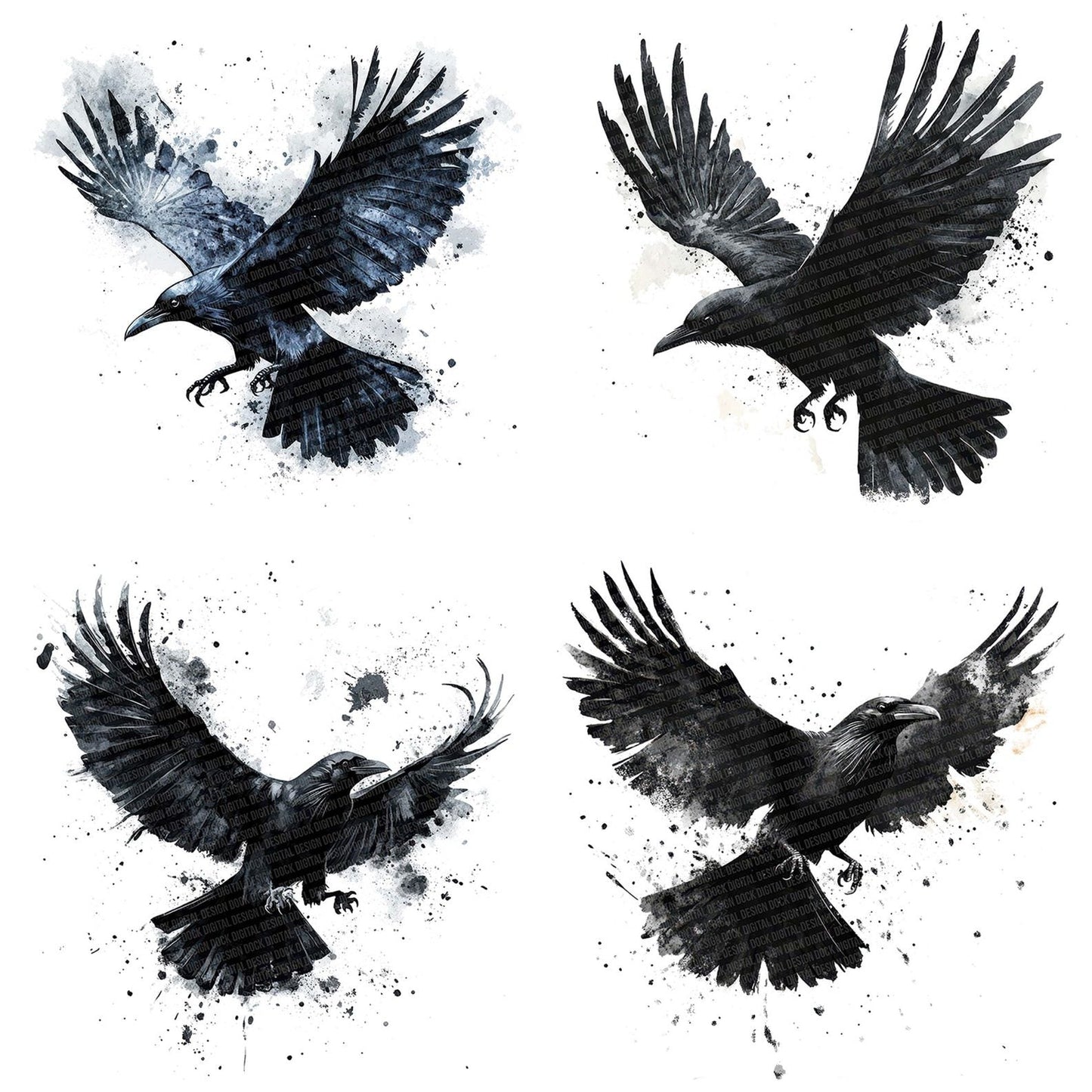 Inky Raven in Flight Clipart Set (DDD005880)