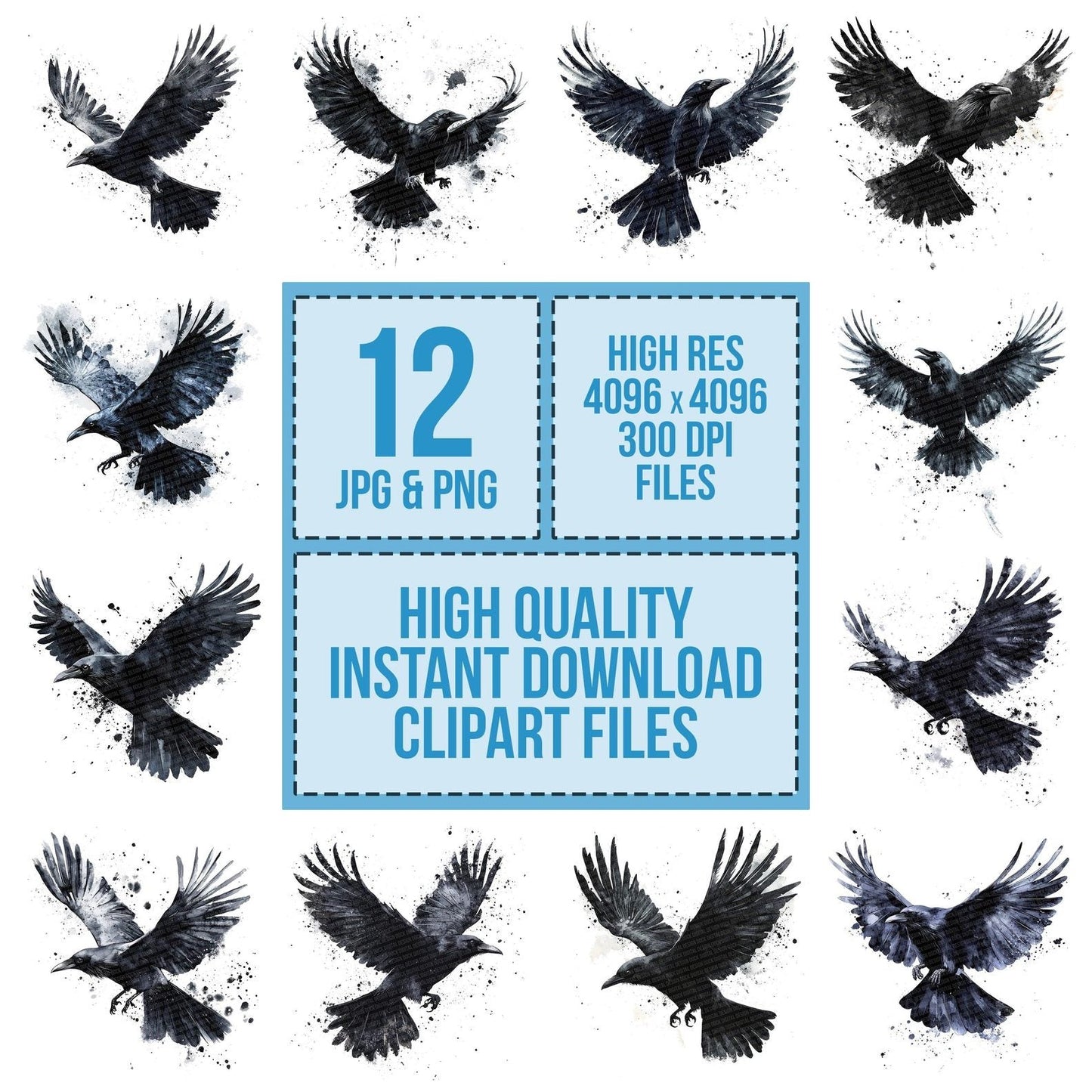 Inky Raven in Flight Clipart Set (DDD005880)
