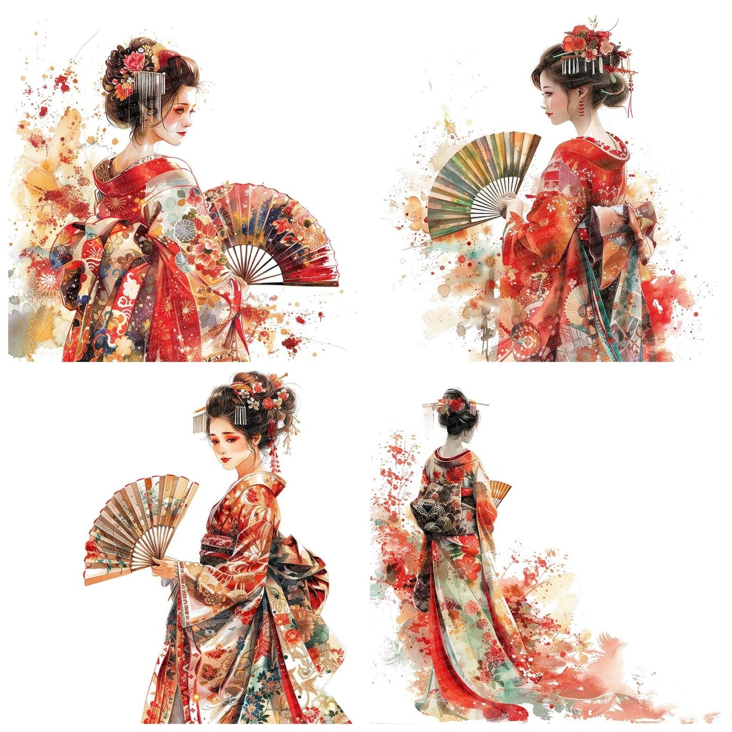 Japanese Geisha Fan Clipart Set (DDD005888)