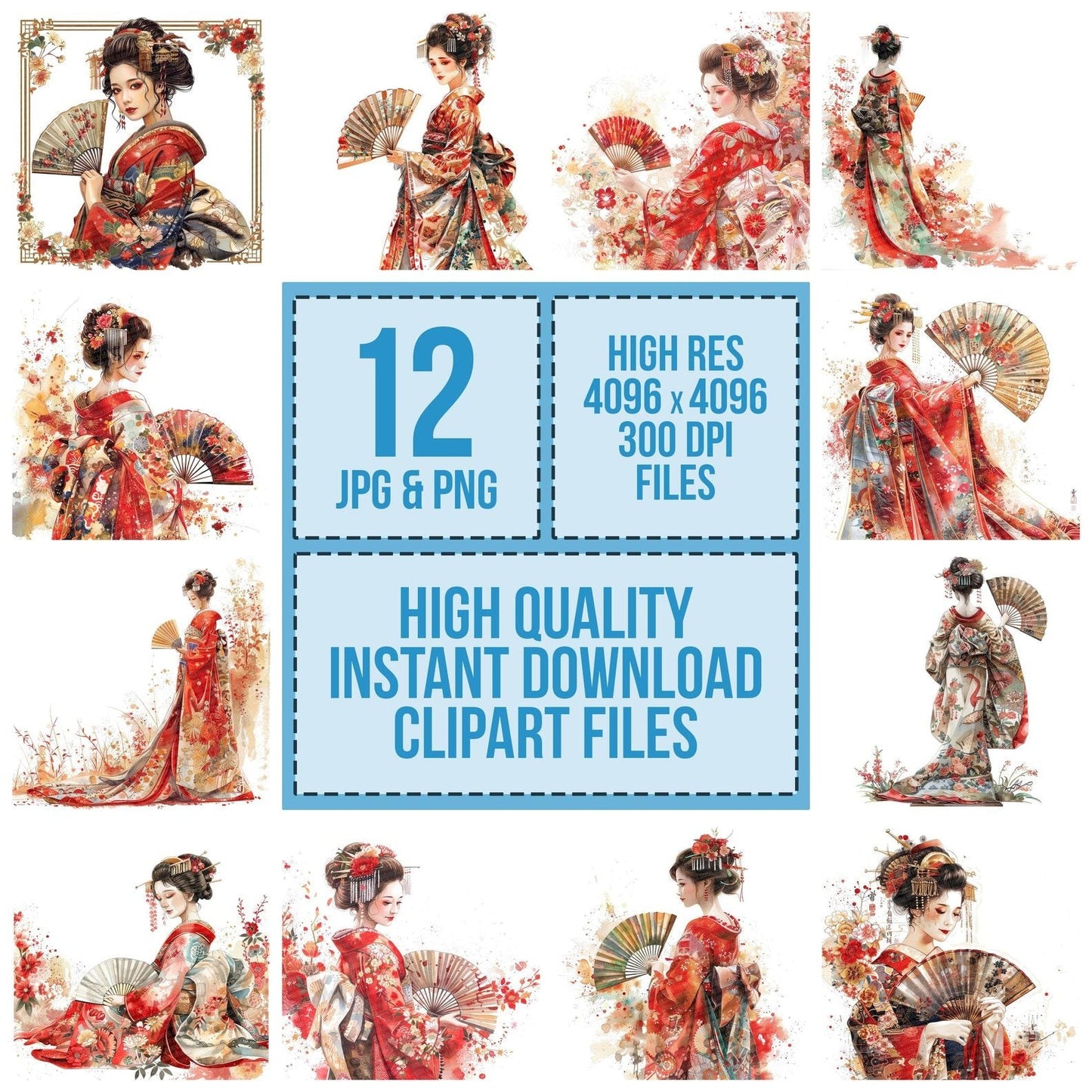 Japanese Geisha Fan Clipart Set (DDD005888)