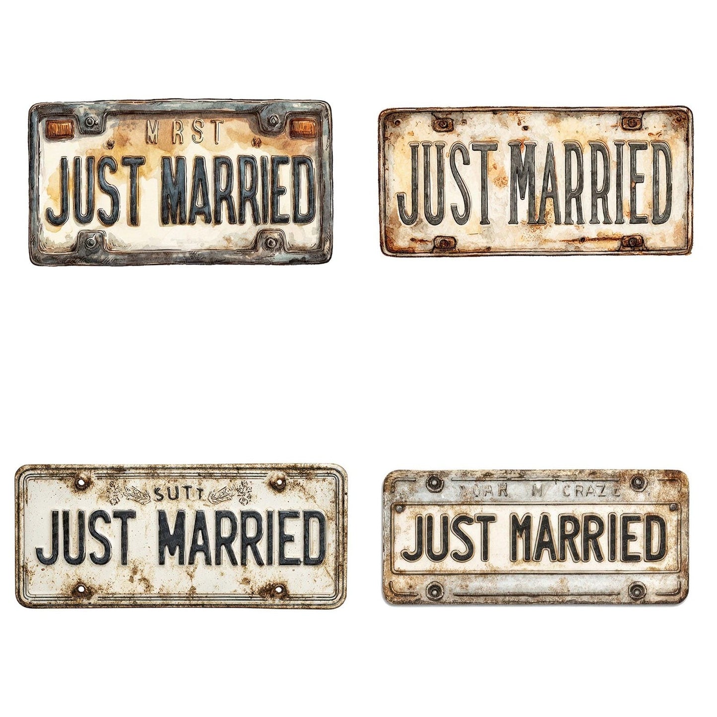 Just Married Car Plate Registration Clipart Set (DDD005913)