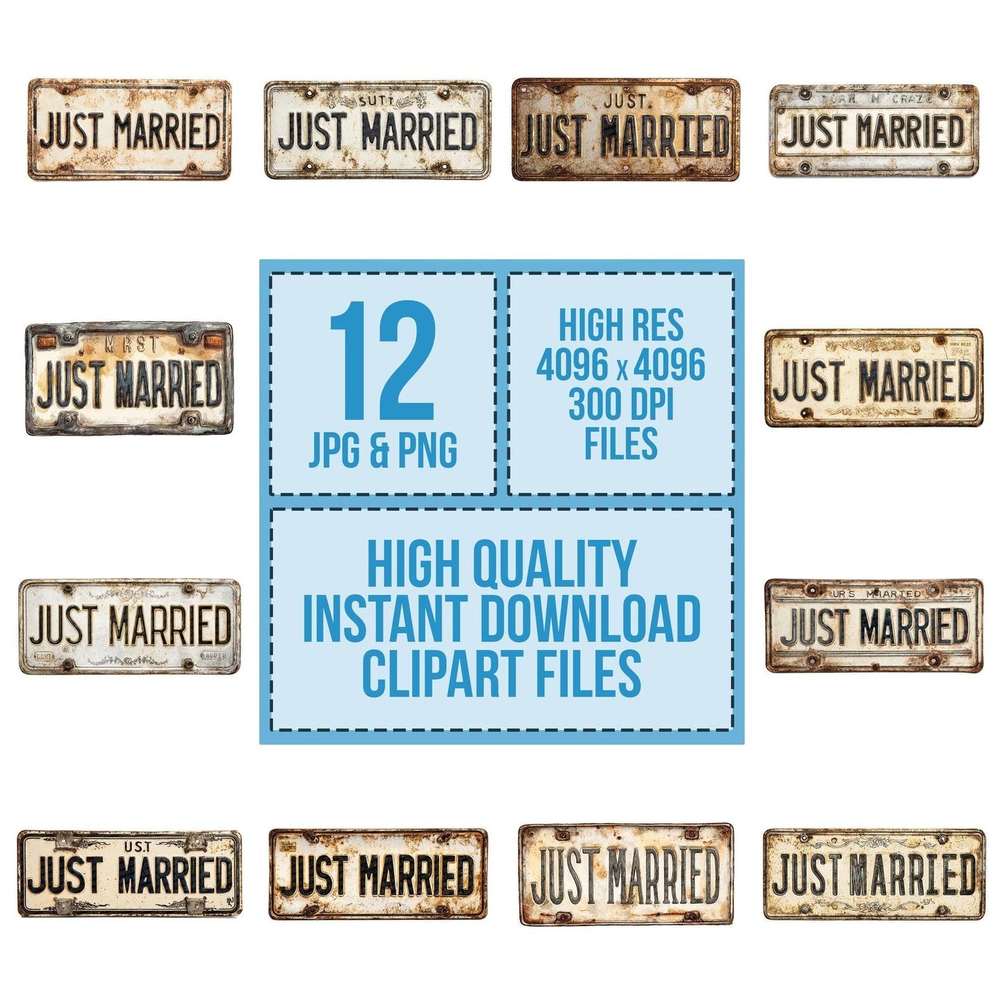 Just Married Car Plate Registration Clipart Set (DDD005913)