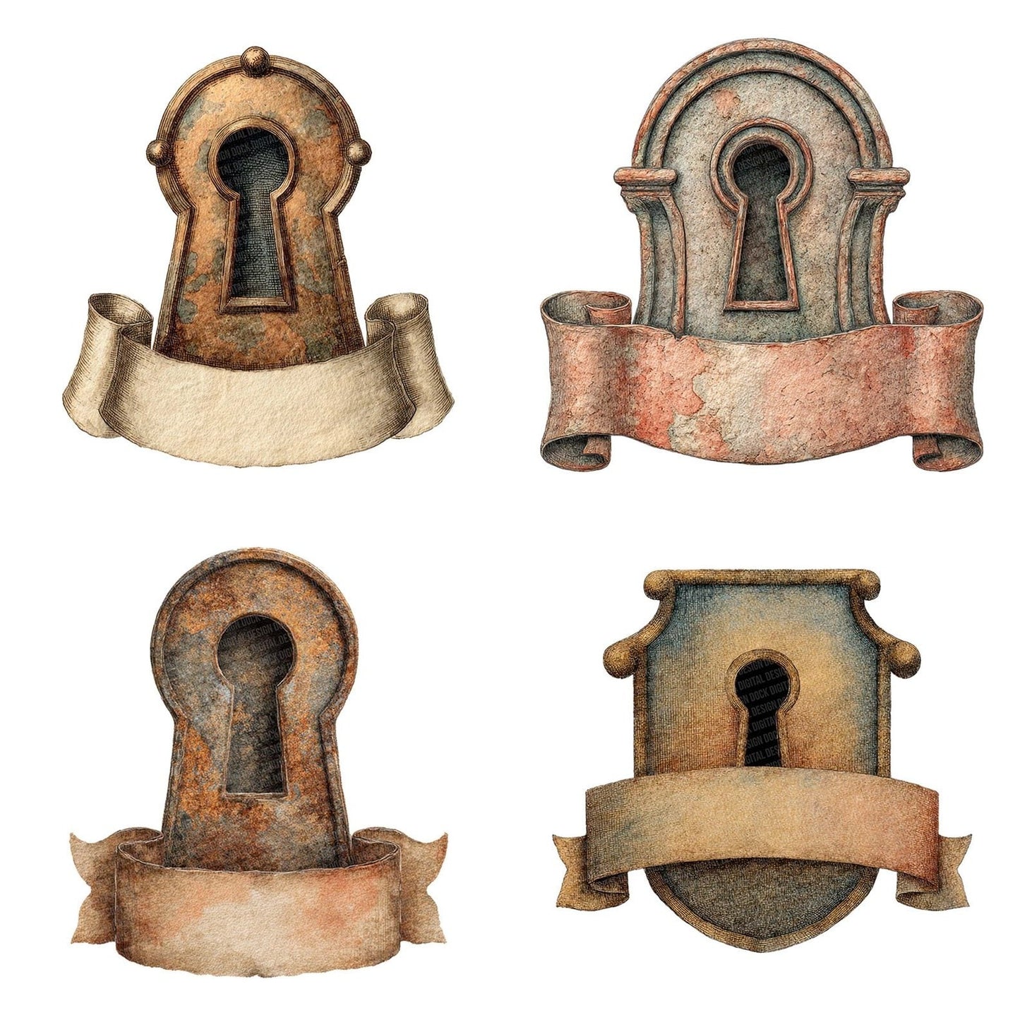Keyhole Emblem Banner Clipart Set (DDD005915)