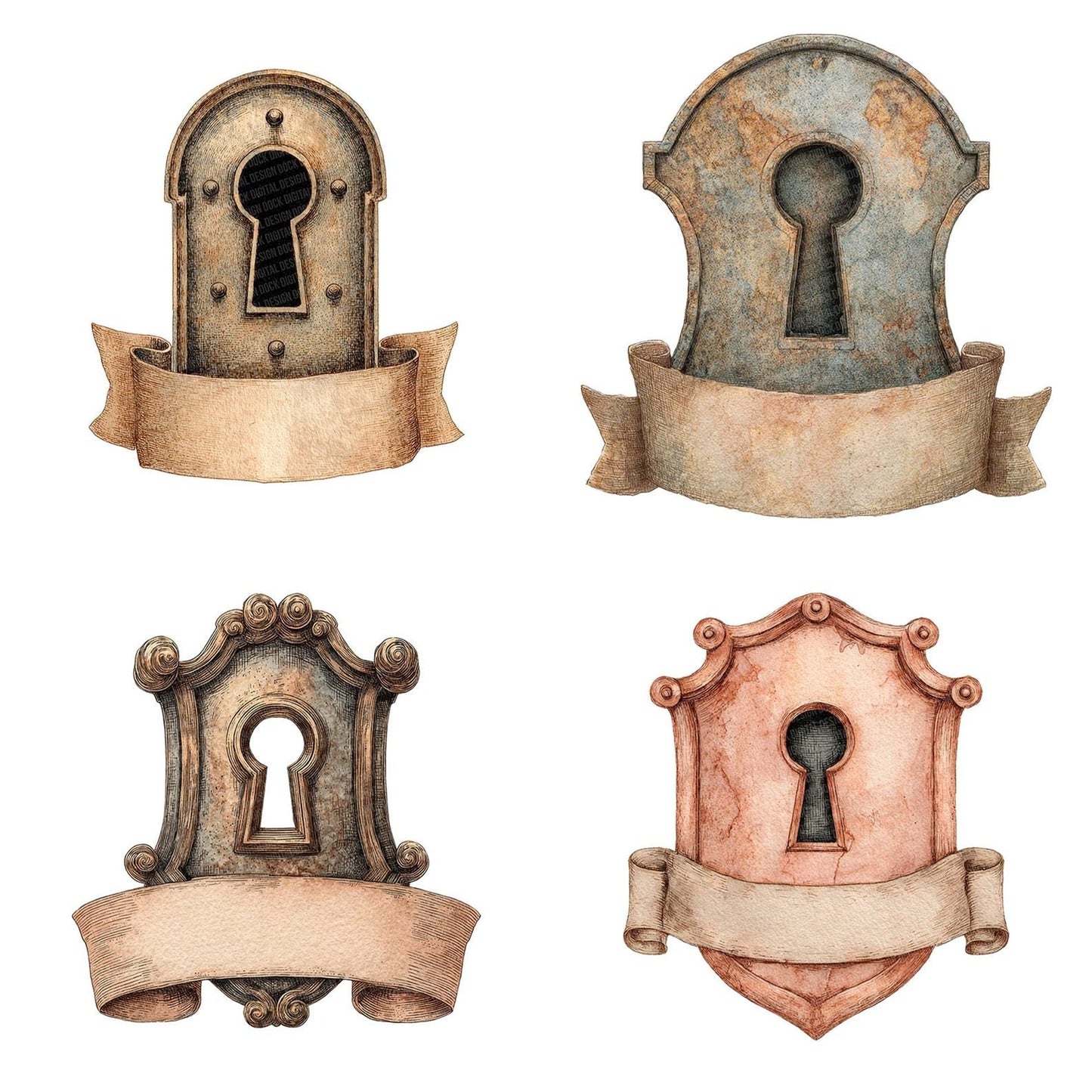 Keyhole Emblem Banner Clipart Set (DDD005915)