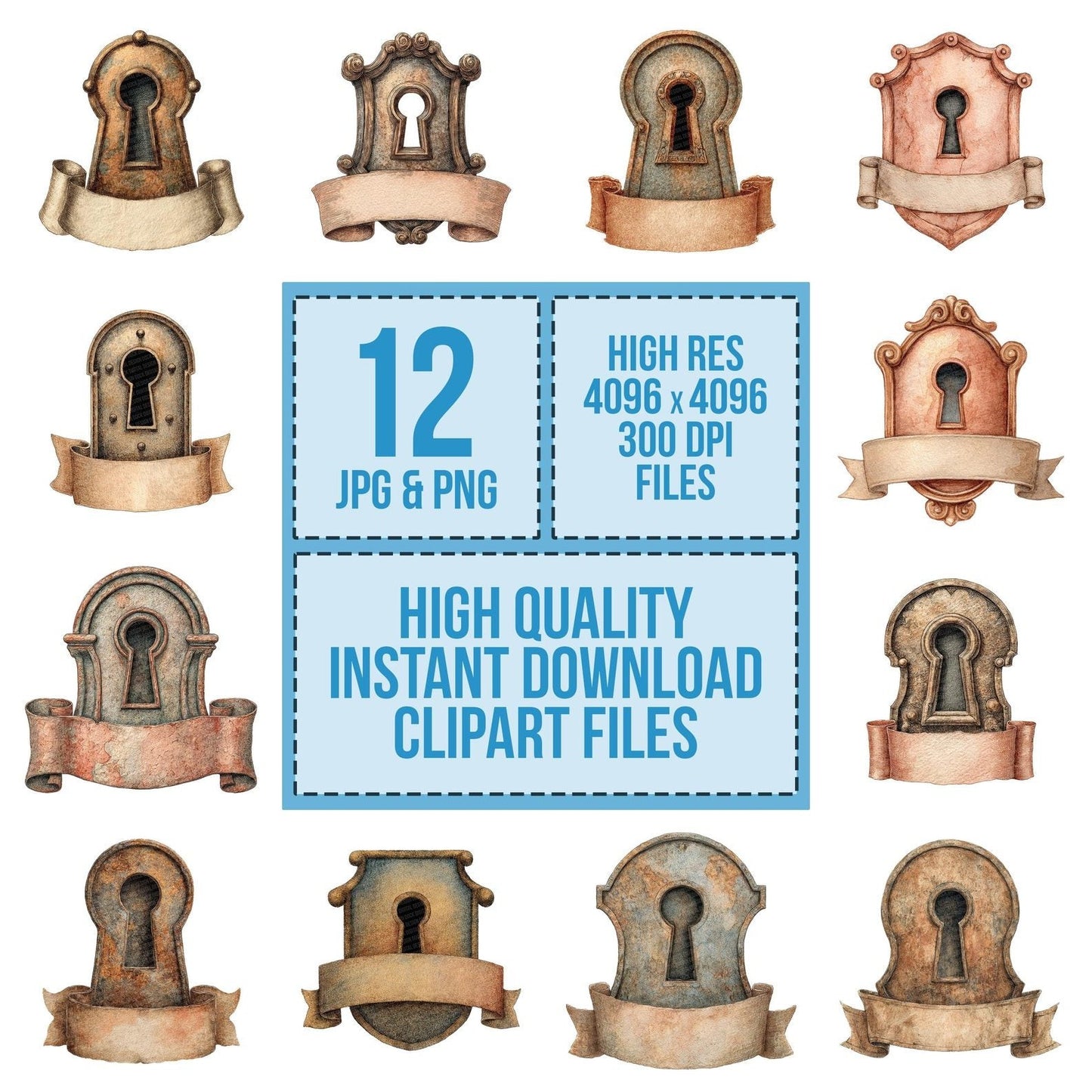 Keyhole Emblem Banner Clipart Set (DDD005915)