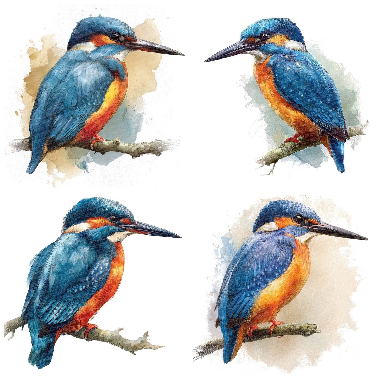 Kingfisher Bird Illustration Clipart Set (DDD005918)