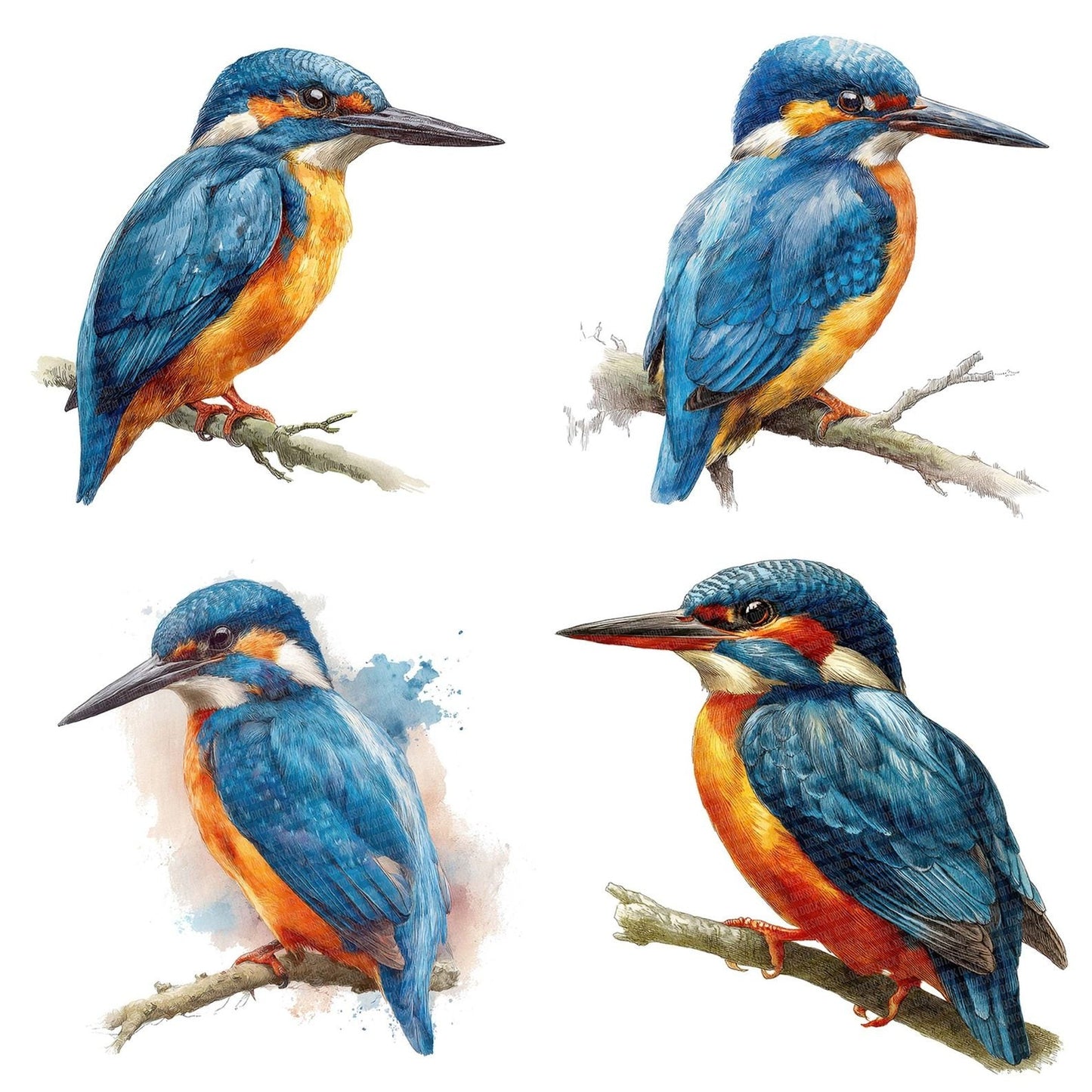 Kingfisher Bird Illustration Clipart Set (DDD005918)