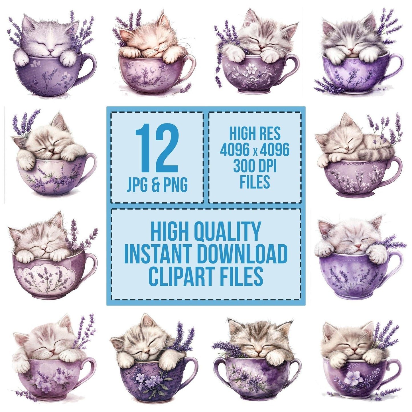 Kitten in Lavender Teacup Clipart Set (DDD005920)