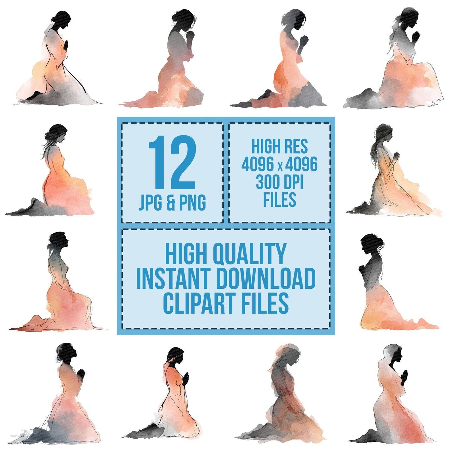 Kneeling Woman Praying Clipart Set (DDD005922)