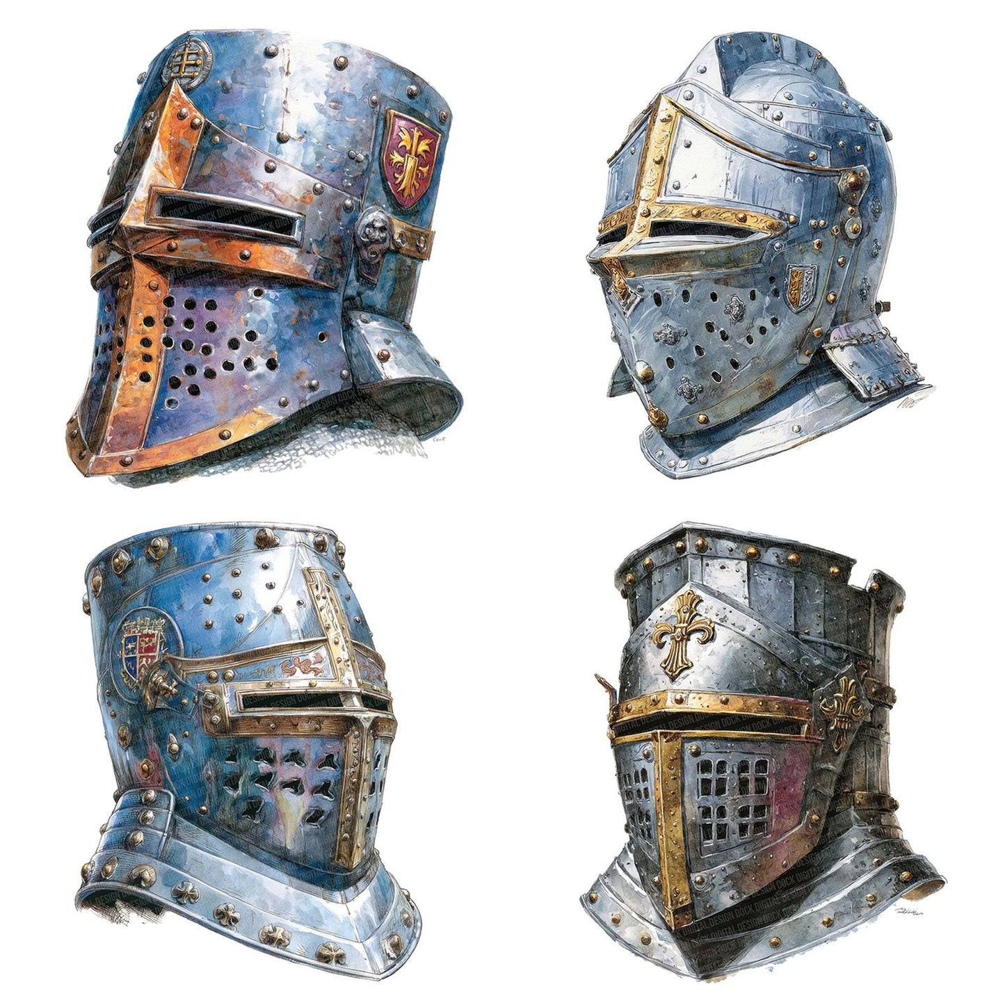 Knight Helmet Portrait Clipart Set (DDD005926)