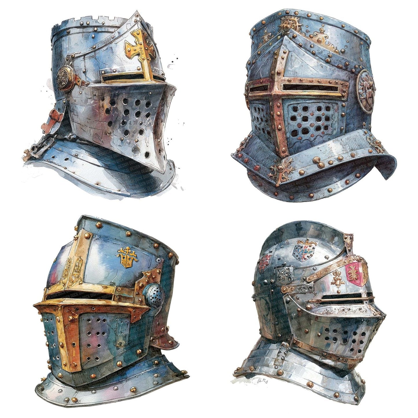 Knight Helmet Portrait Clipart Set (DDD005926)