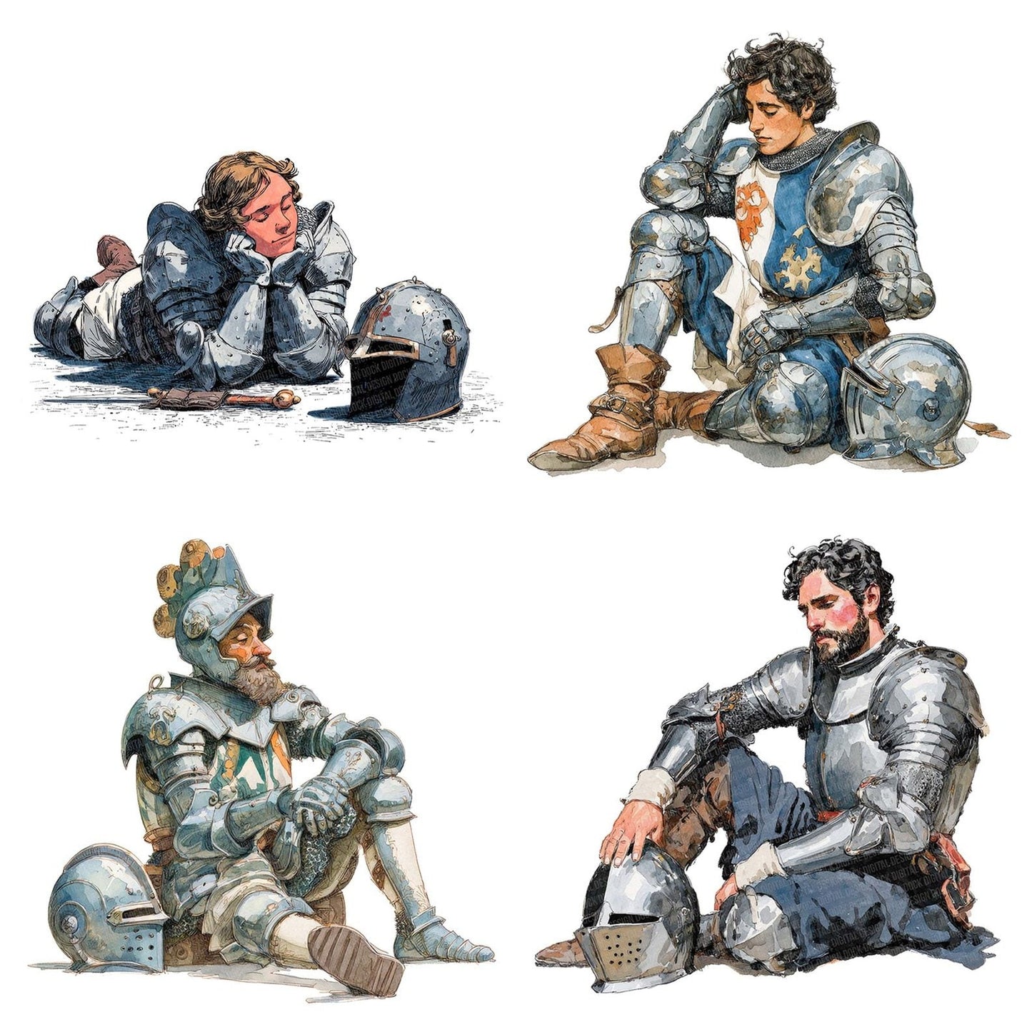 Knight Sitting with Helmet Clipart Set (DDD005929)