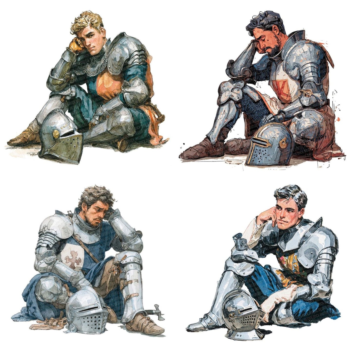 Knight Sitting with Helmet Clipart Set (DDD005929)