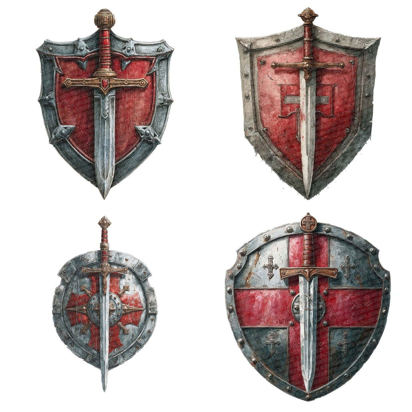 Knight Sword Shield Clipart Set (DDD005931)