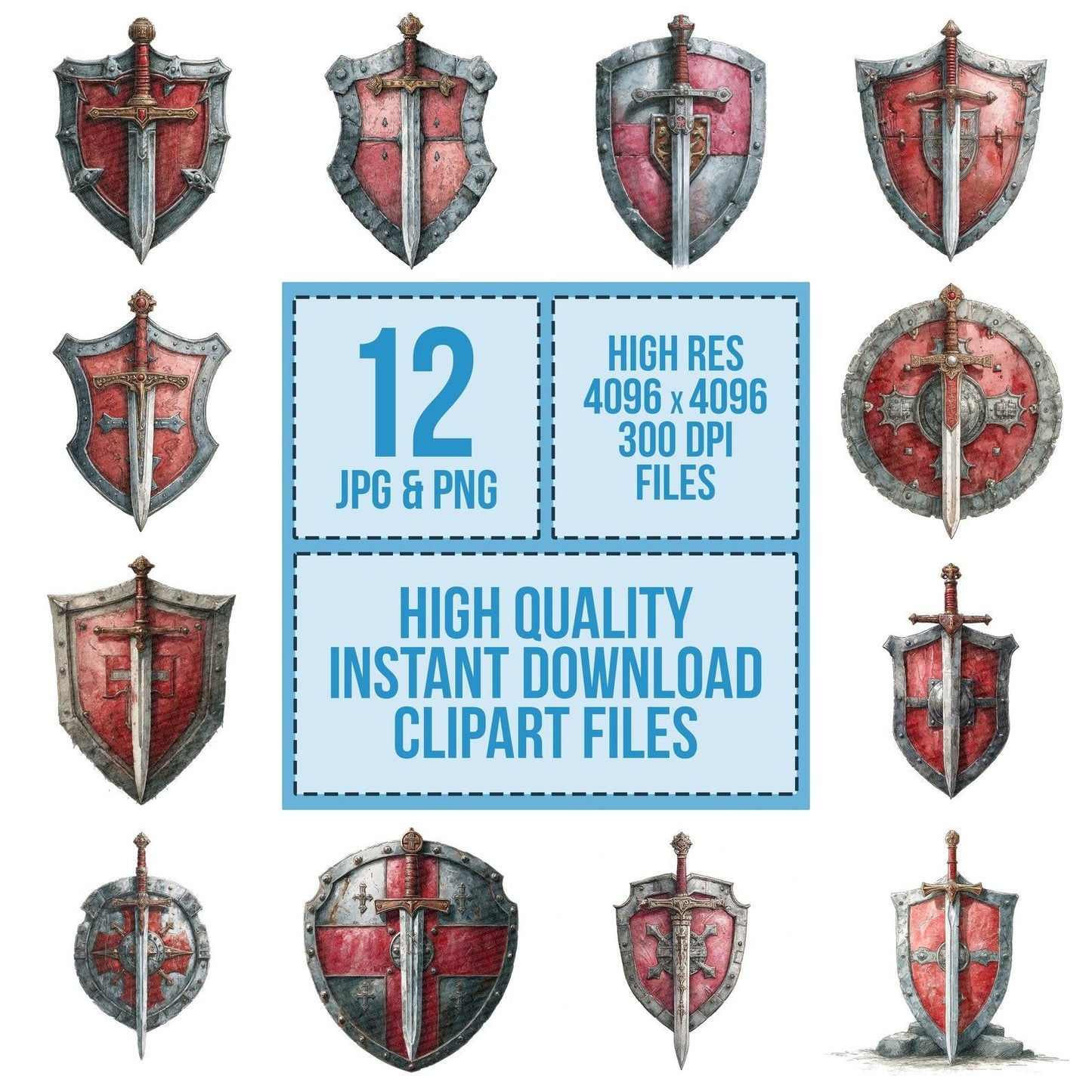 Knight Sword Shield Clipart Set (DDD005931)