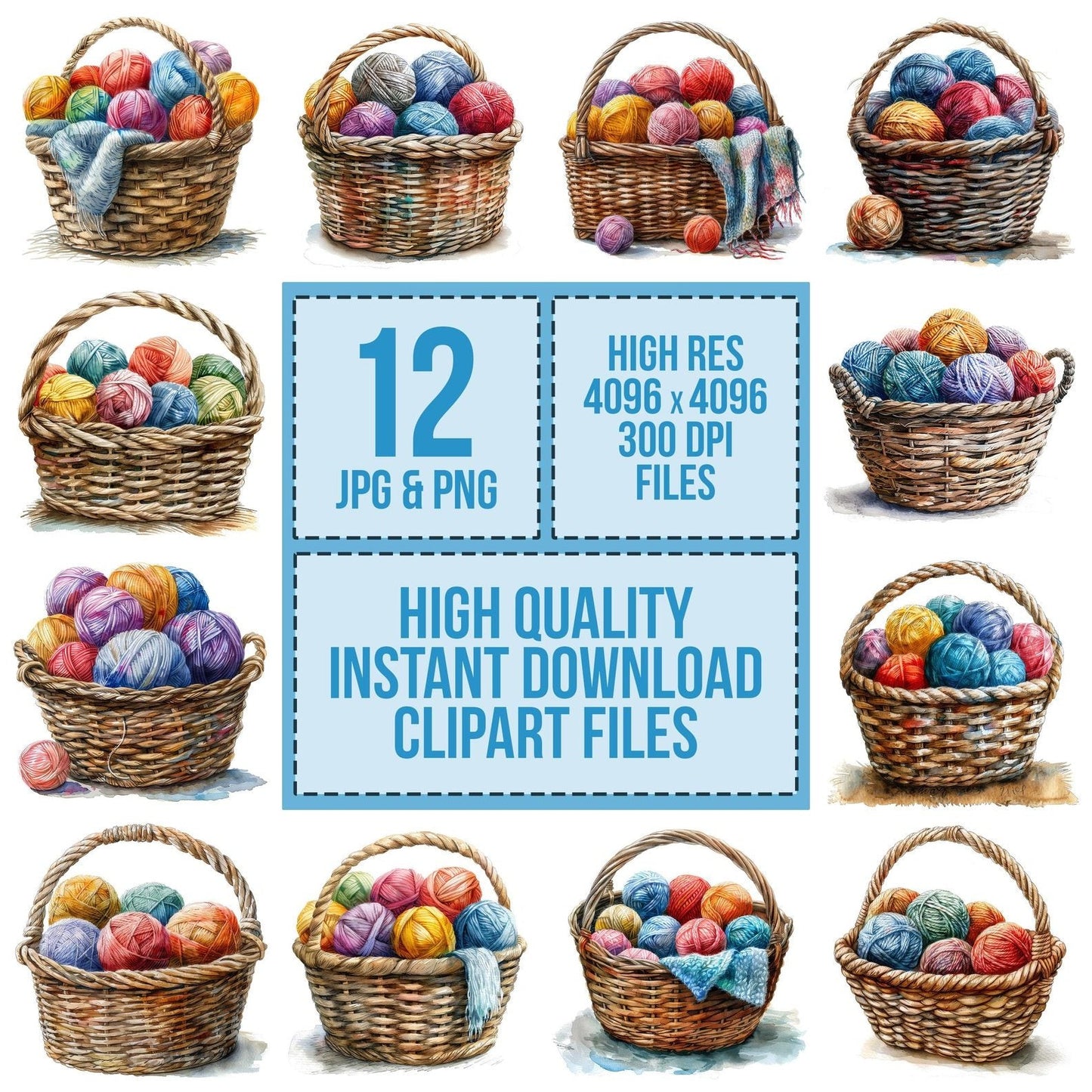 Knitting Wool Basket Clipart Set (DDD005935)