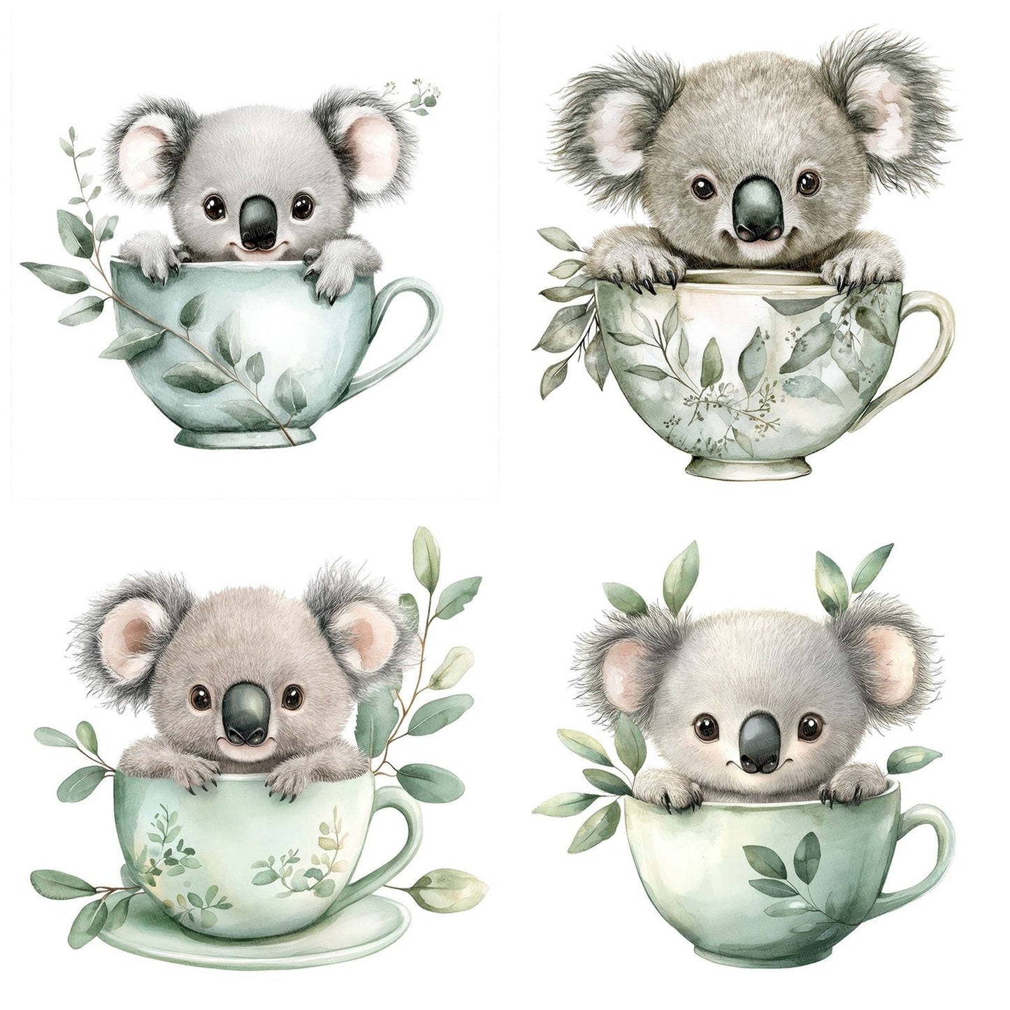 Koala in Eucalyptus Teacup Clipart Set (DDD005936)