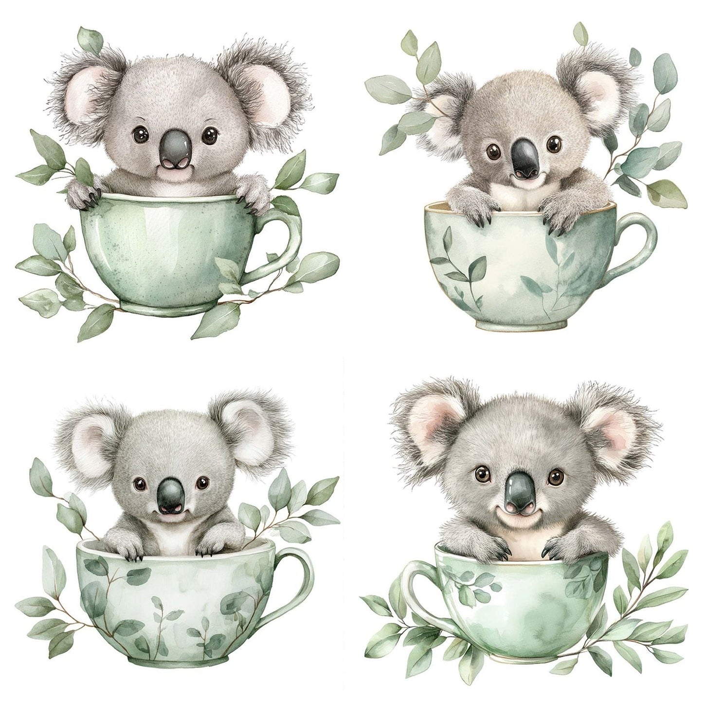 Koala in Eucalyptus Teacup Clipart Set (DDD005936)