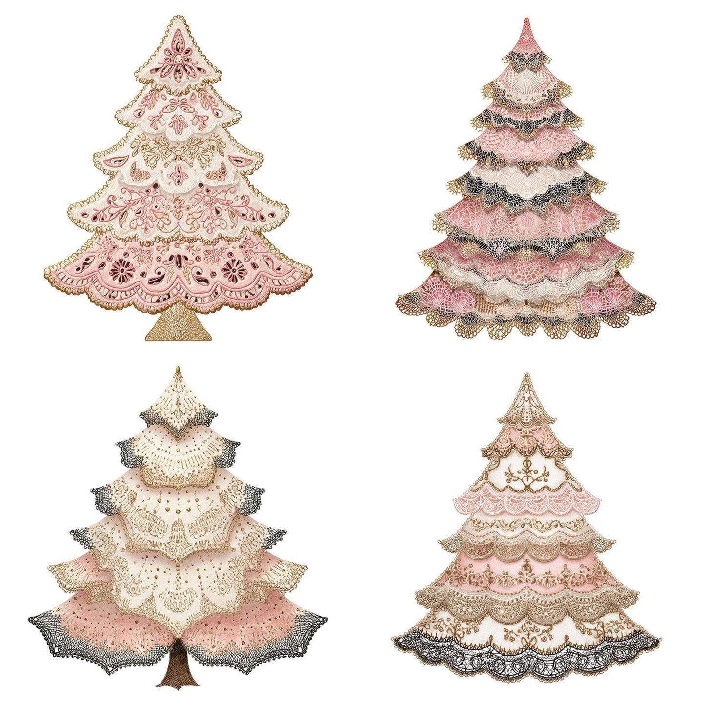 Lace Fabric Christmas Tree Clipart Set (DDD005938)