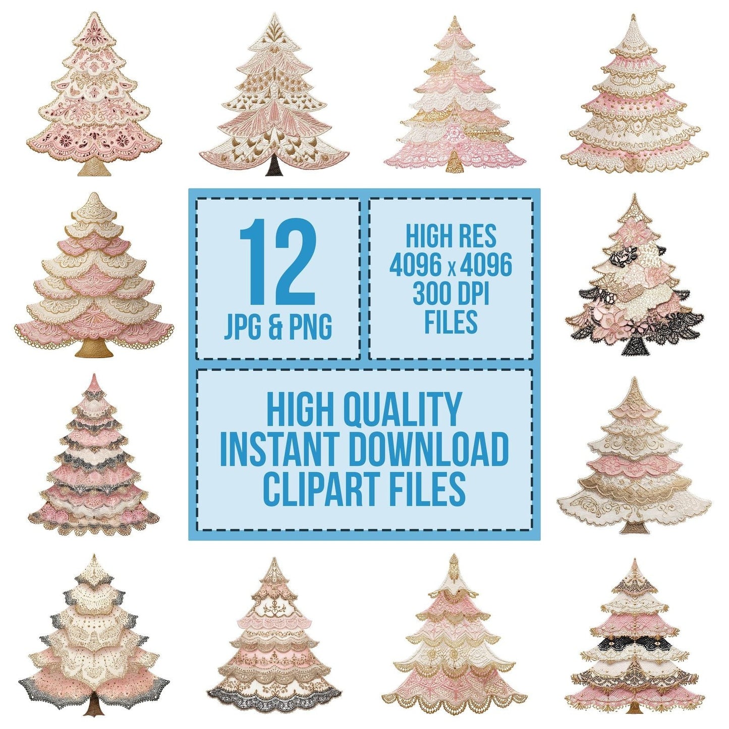 Lace Fabric Christmas Tree Clipart Set (DDD005938)