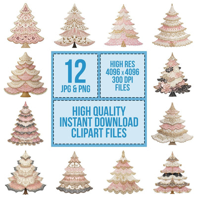 Lace Fabric Christmas Tree Clipart Set (DDD005938)