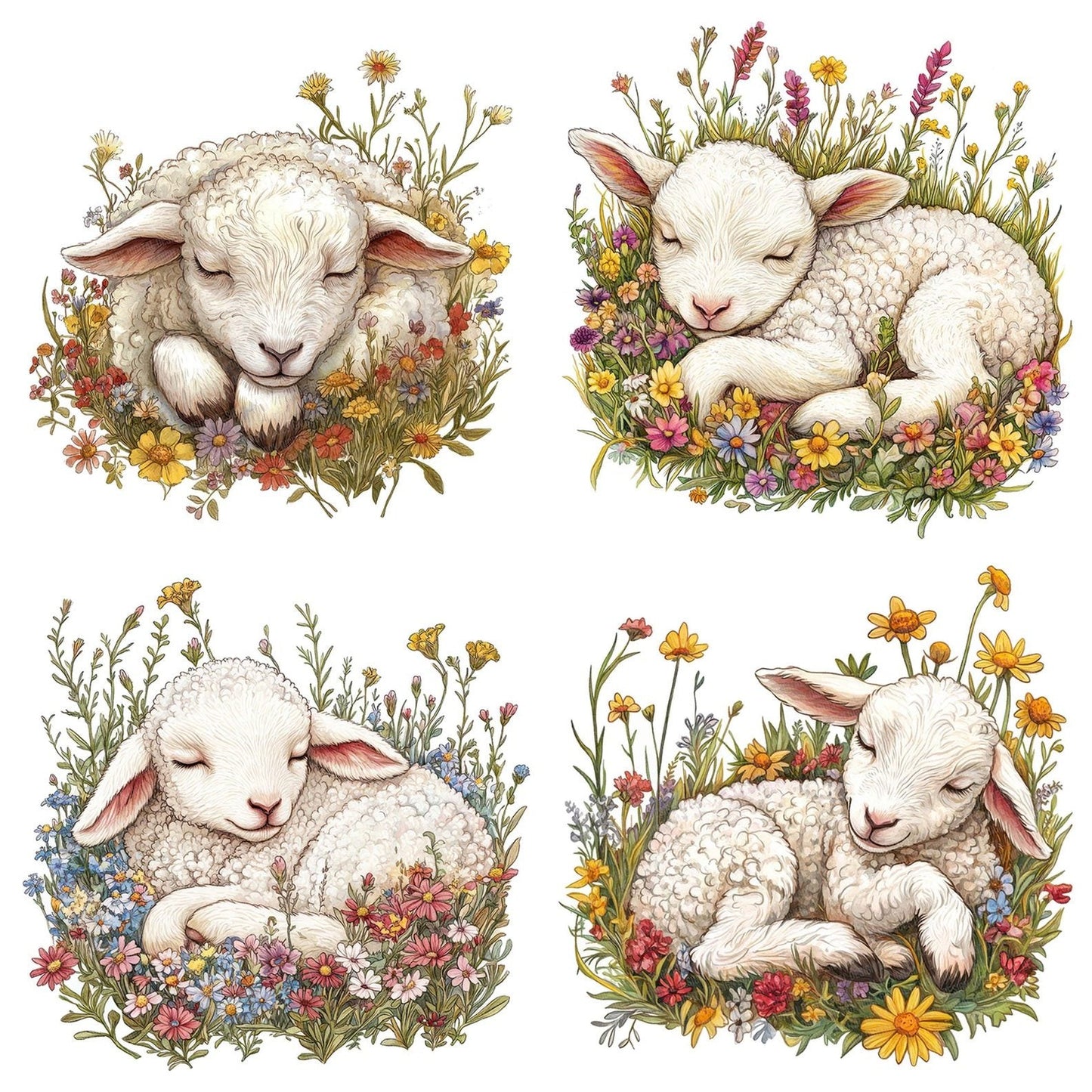 Lamb Sleeping in Flowers Clipart Set (DDD005943)