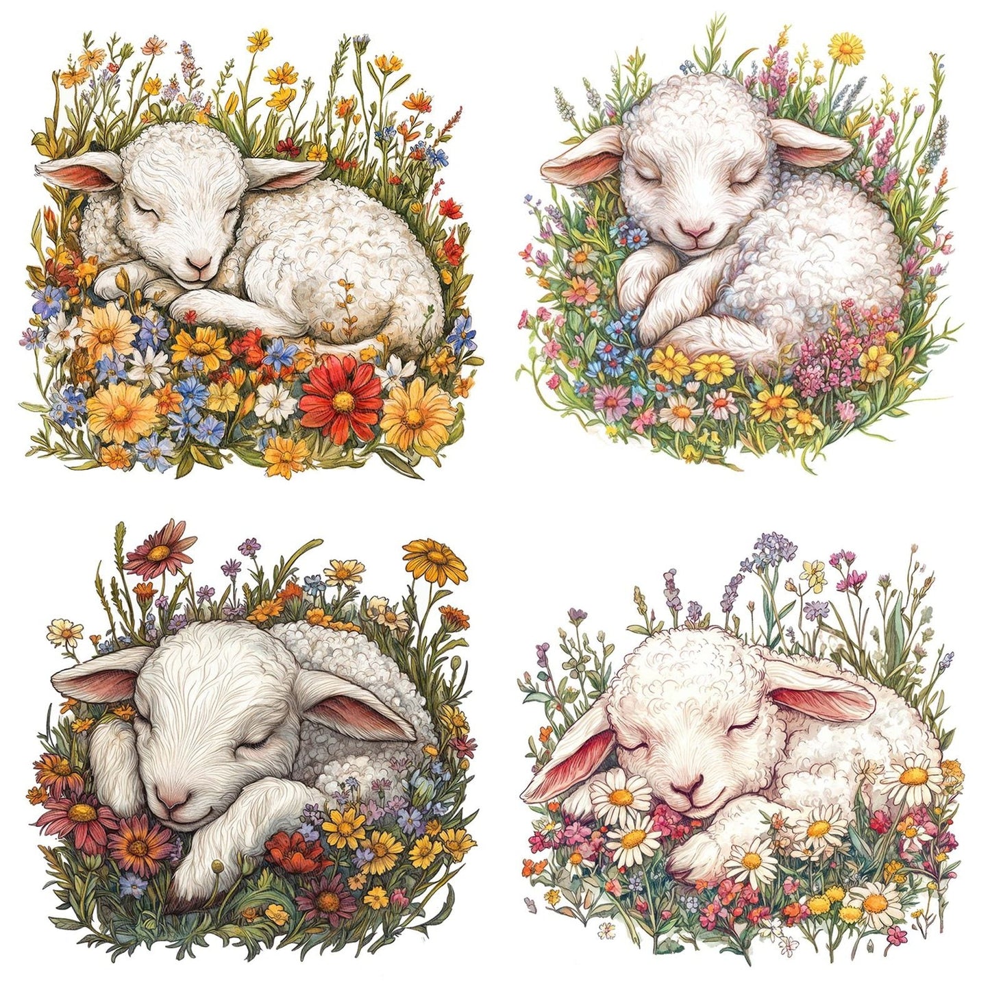 Lamb Sleeping in Flowers Clipart Set (DDD005943)