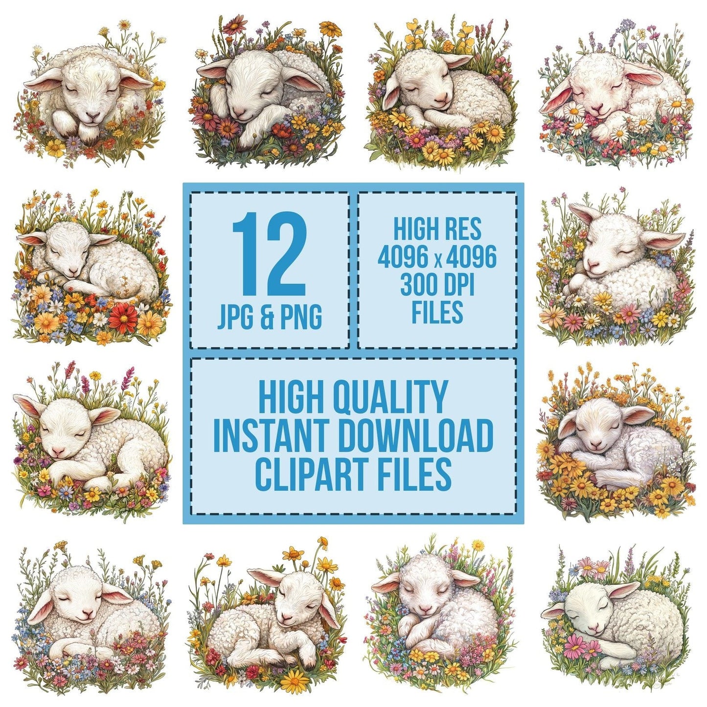 Lamb Sleeping in Flowers Clipart Set (DDD005943)