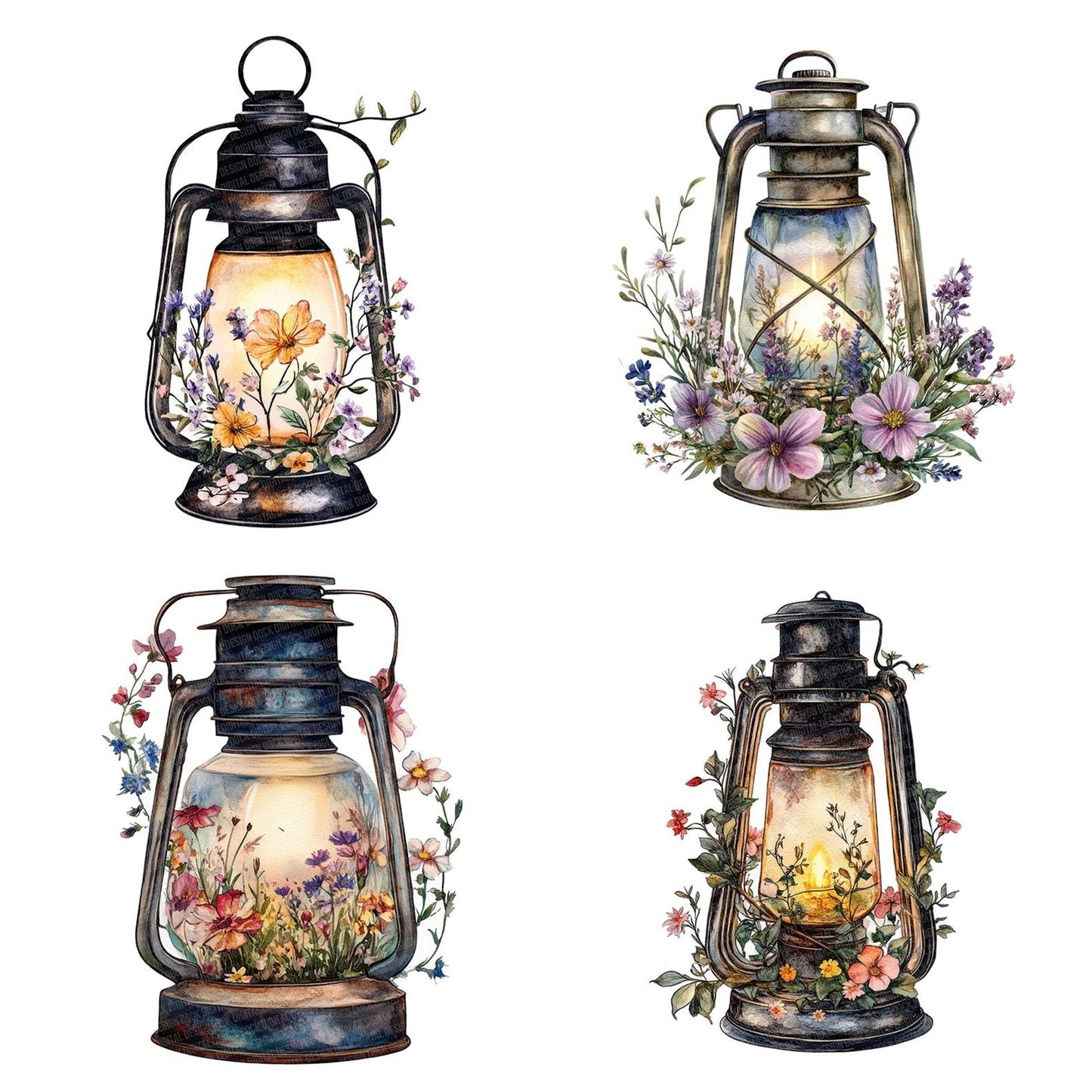 Lantern Wrapped in Florals Clipart Set (DDD005946)