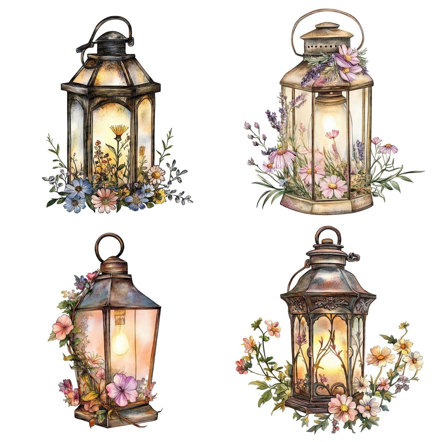 Lantern Wrapped in Florals Clipart Set (DDD005946)