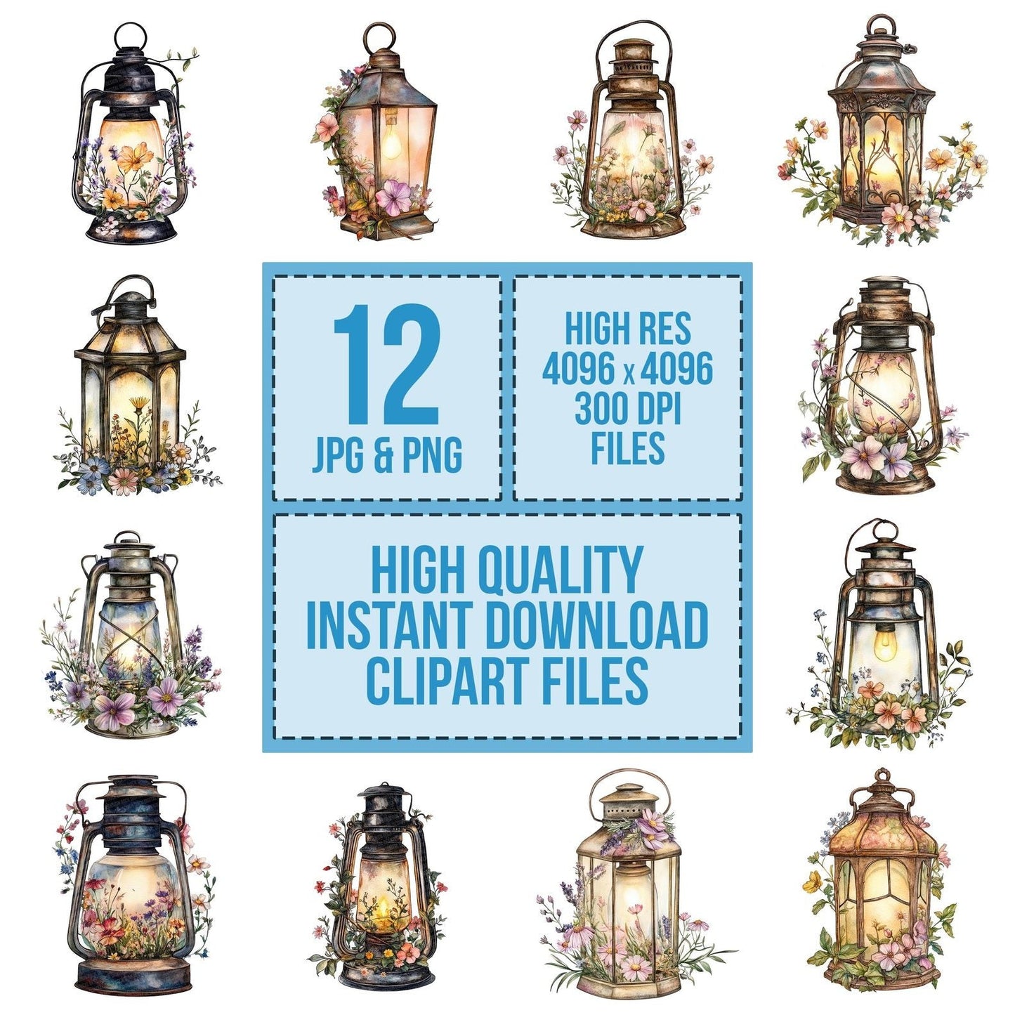 Lantern Wrapped in Florals Clipart Set (DDD005946)