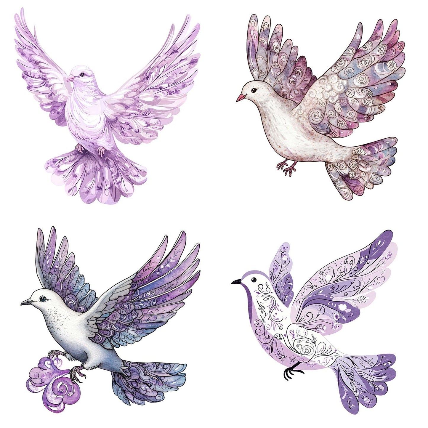 Lavender Dove Swirl Clipart Set (DDD005951)