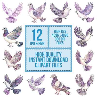 Lavender Dove Swirl clipart set cover showing the designs and file details