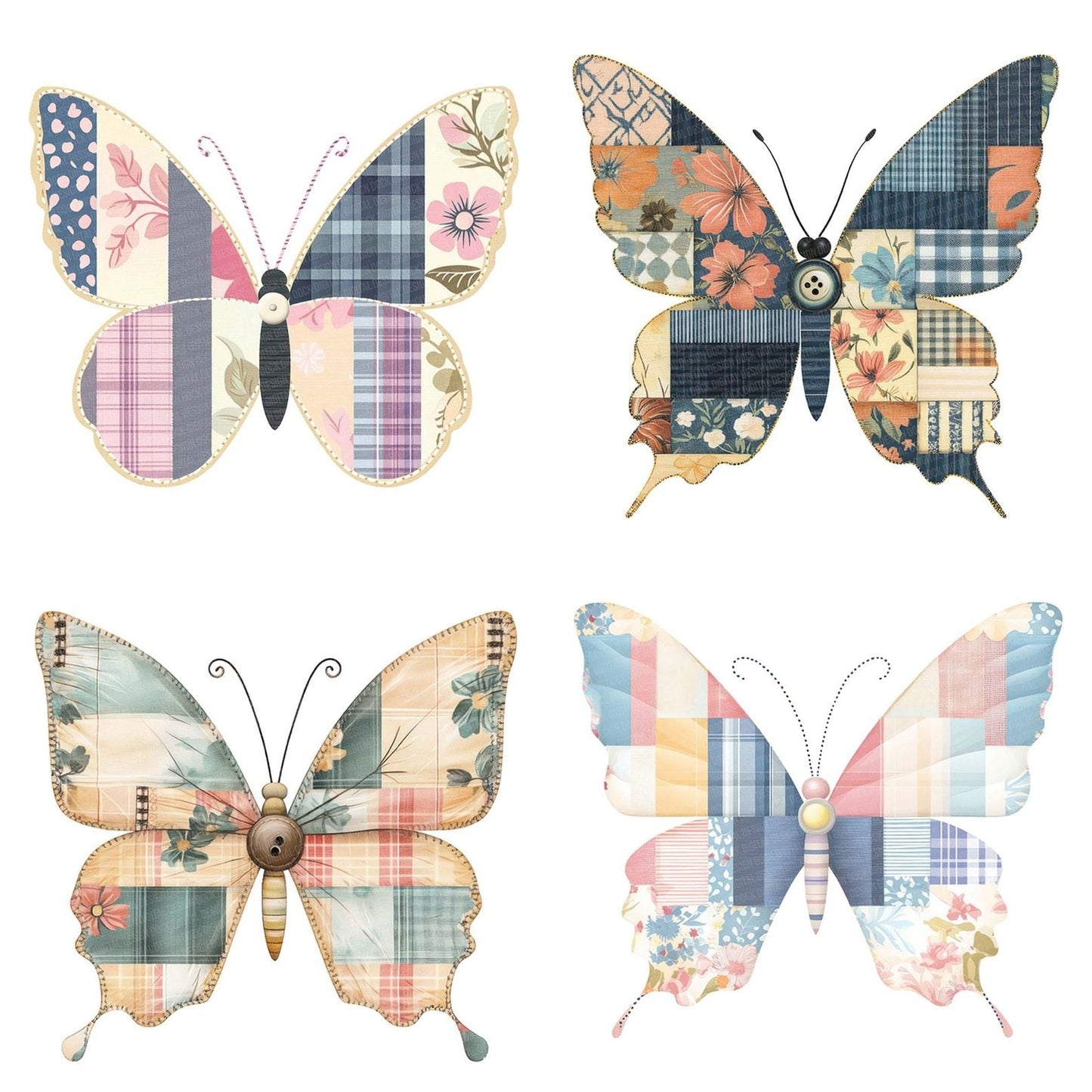 Layered Fabric Butterfly Clipart Set (DDD005953)