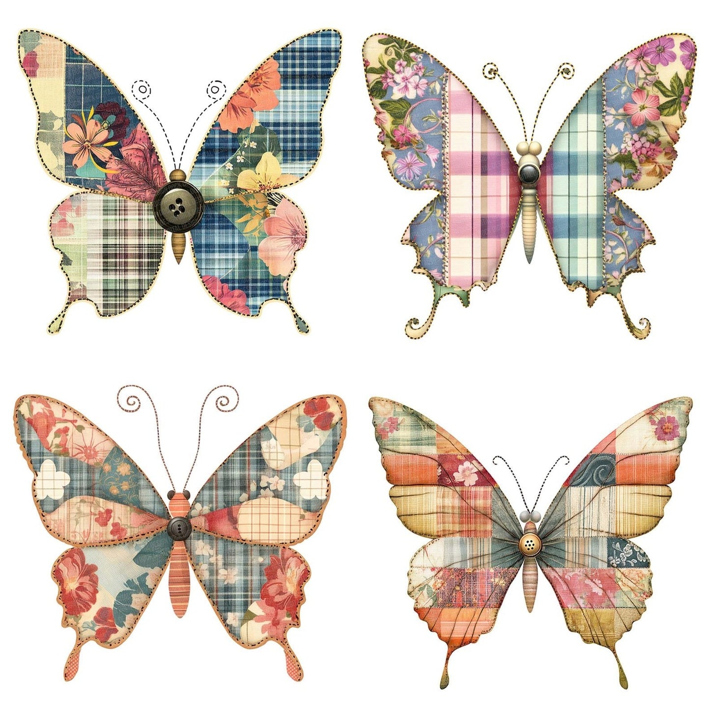 Layered Fabric Butterfly Clipart Set (DDD005953)