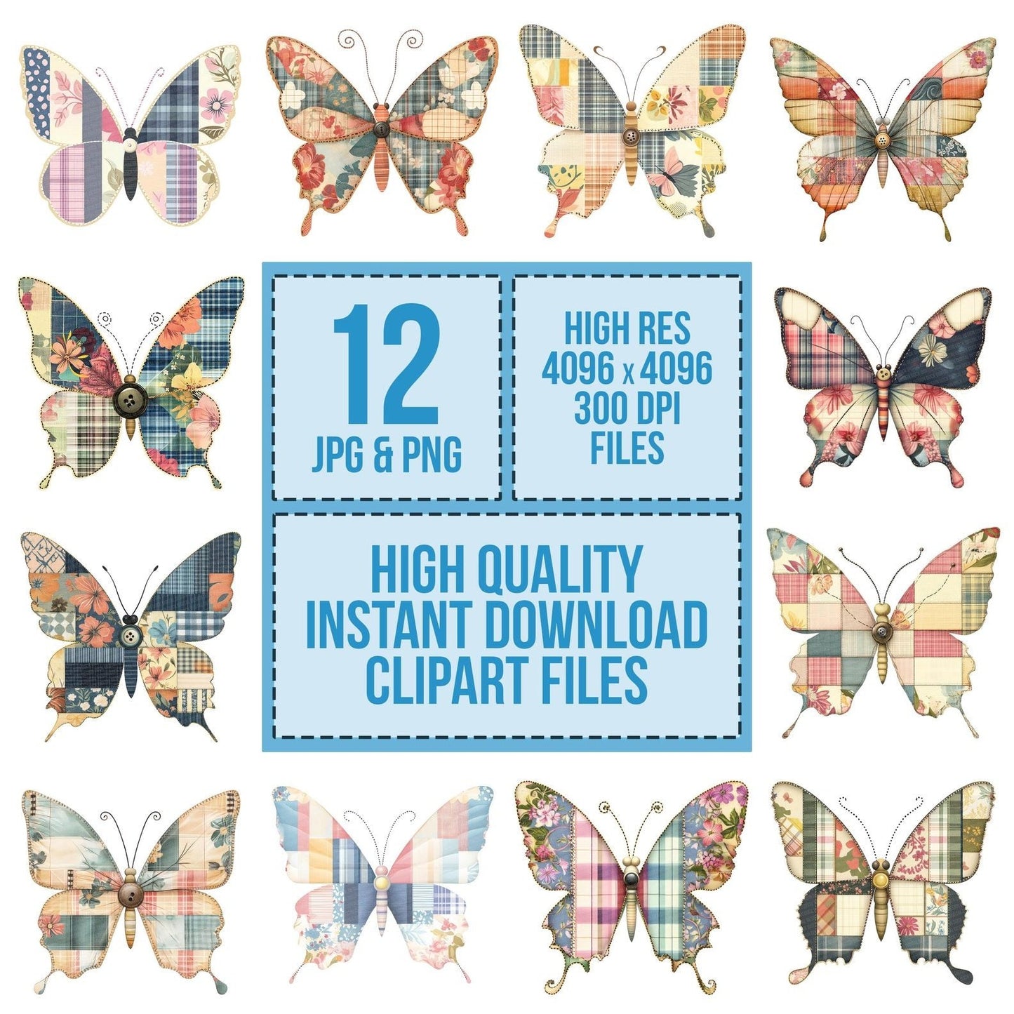 Layered Fabric Butterfly Clipart Set (DDD005953)