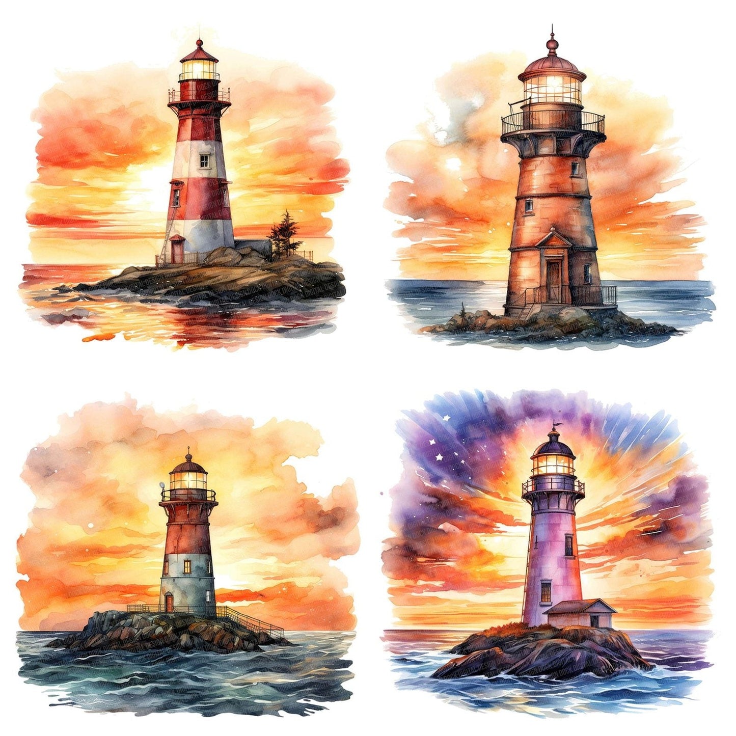 Lighthouse at Sunset Clipart Set (DDD005961)
