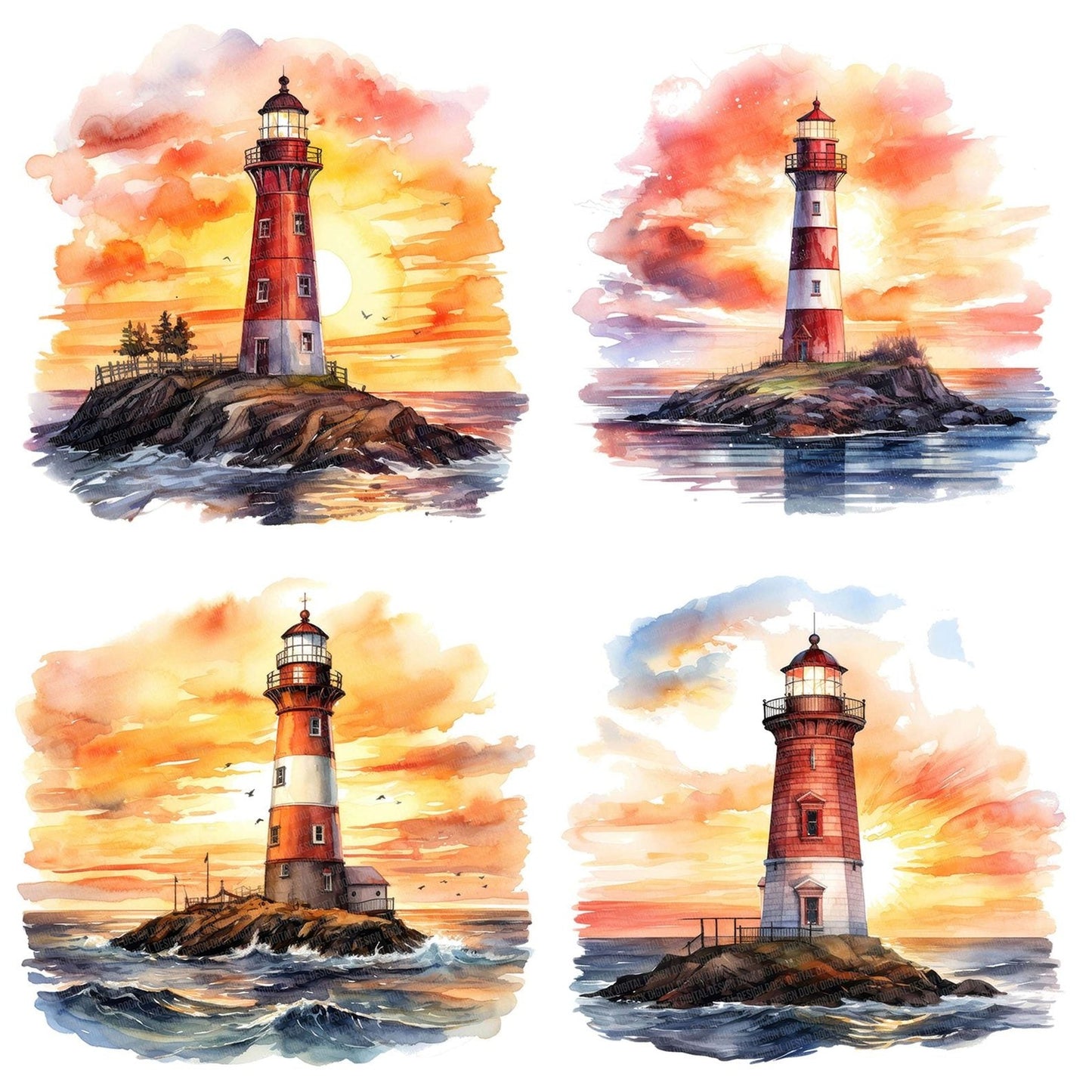 Lighthouse at Sunset Clipart Set (DDD005961)