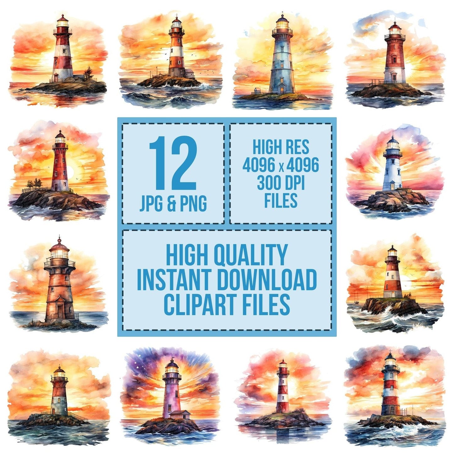 Lighthouse at Sunset Clipart Set (DDD005961)