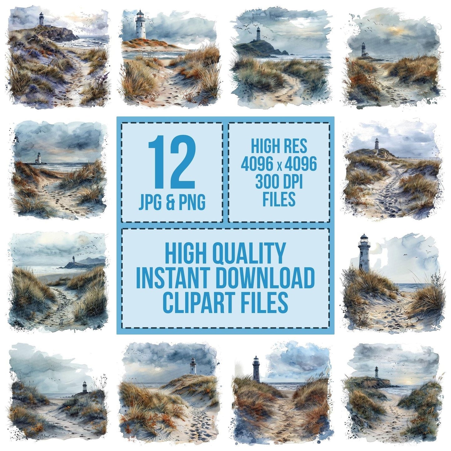 Lighthouse over the Sand Dunes Clipart Set (DDD005964)