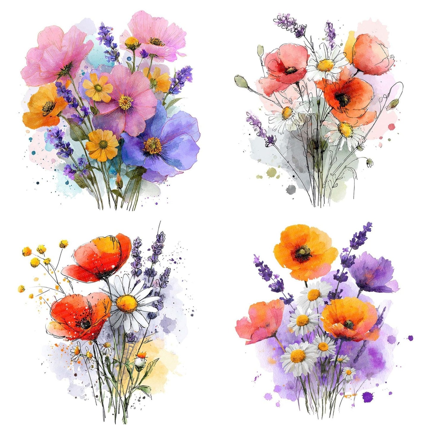 Loose Wildflower Watercolour Bouquet Clipart Set (DDD005981)