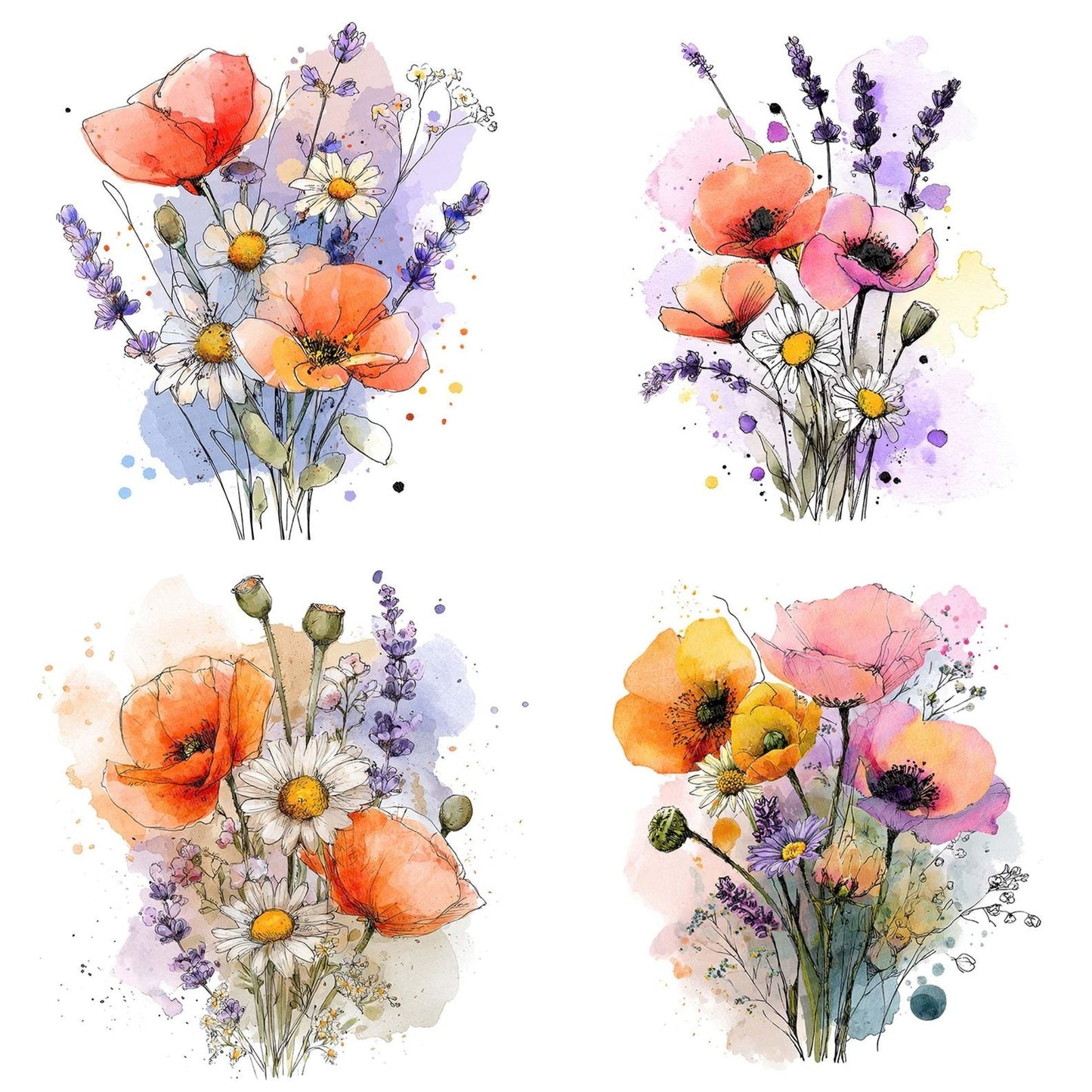Loose Wildflower Watercolour Bouquet Clipart Set (DDD005981)
