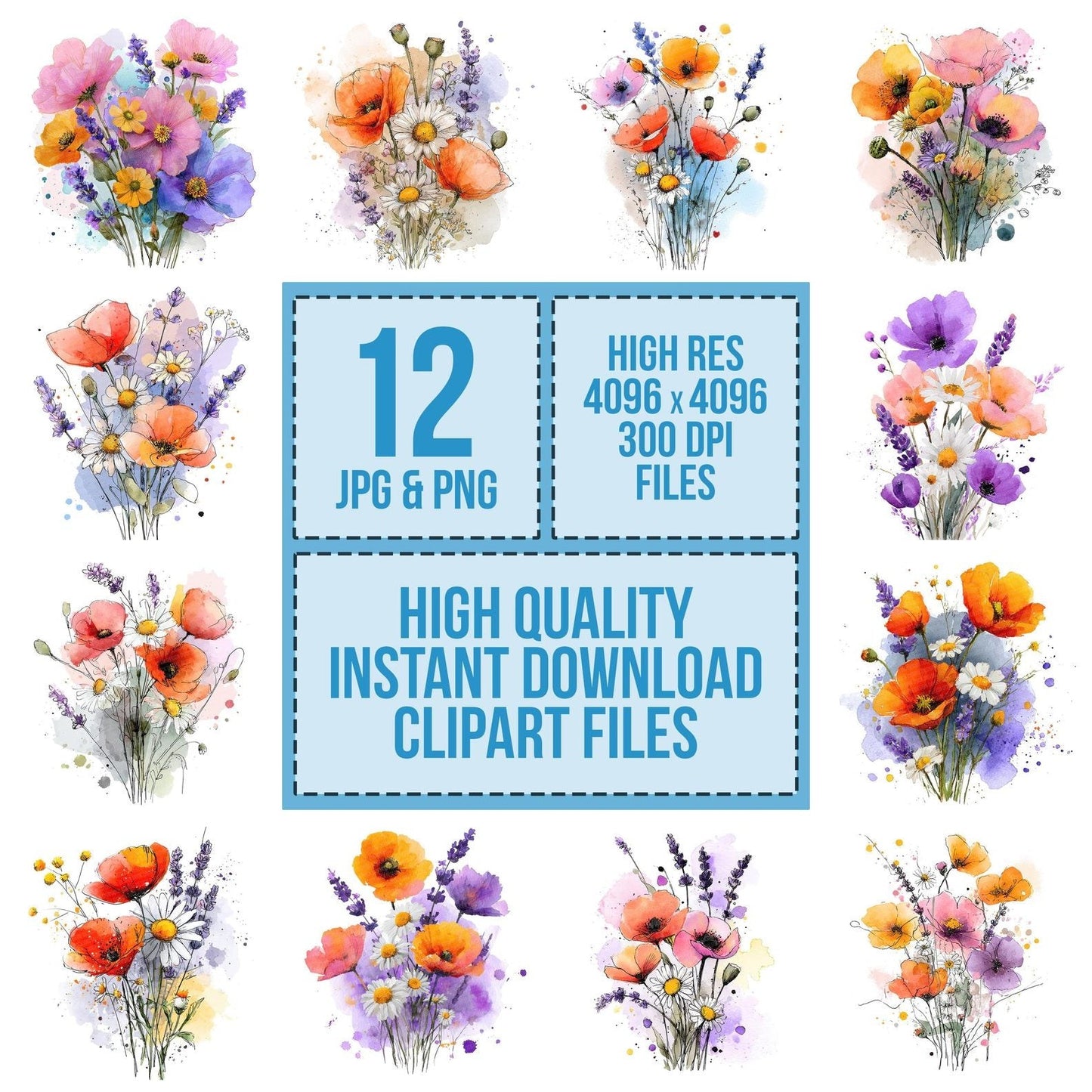 Loose Wildflower Watercolour Bouquet Clipart Set (DDD005981)