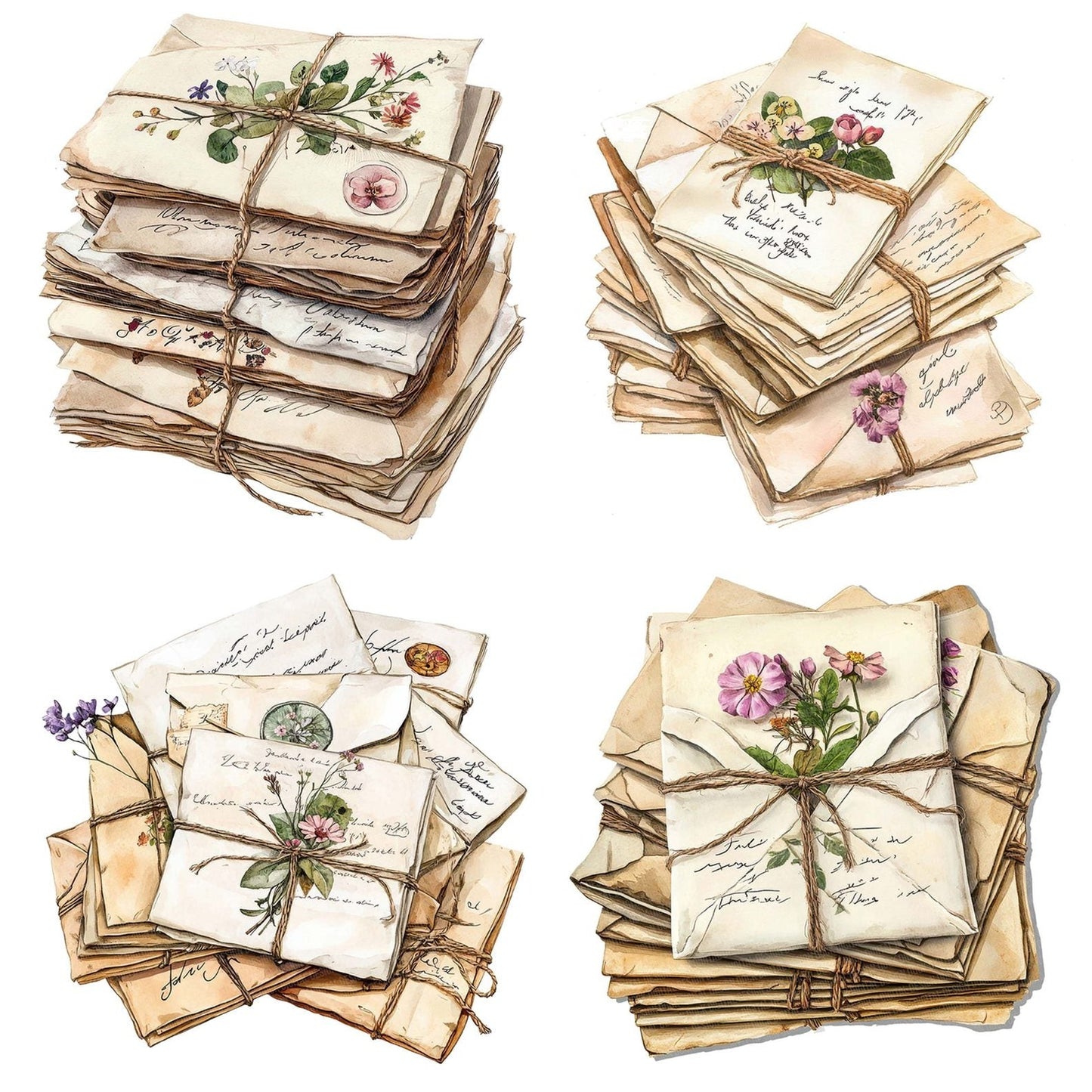 Love Letters with Flowers Clipart Set (DDD005989)