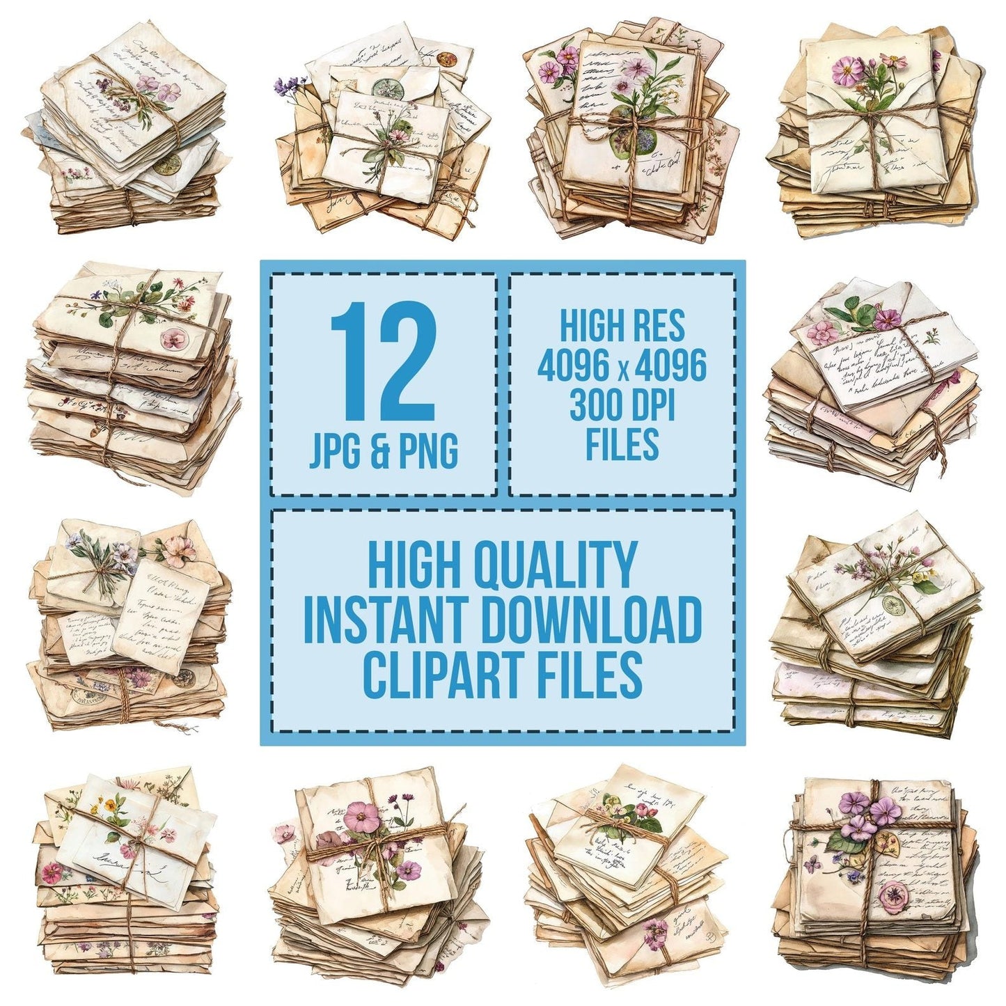 Love Letters with Flowers Clipart Set (DDD005989)
