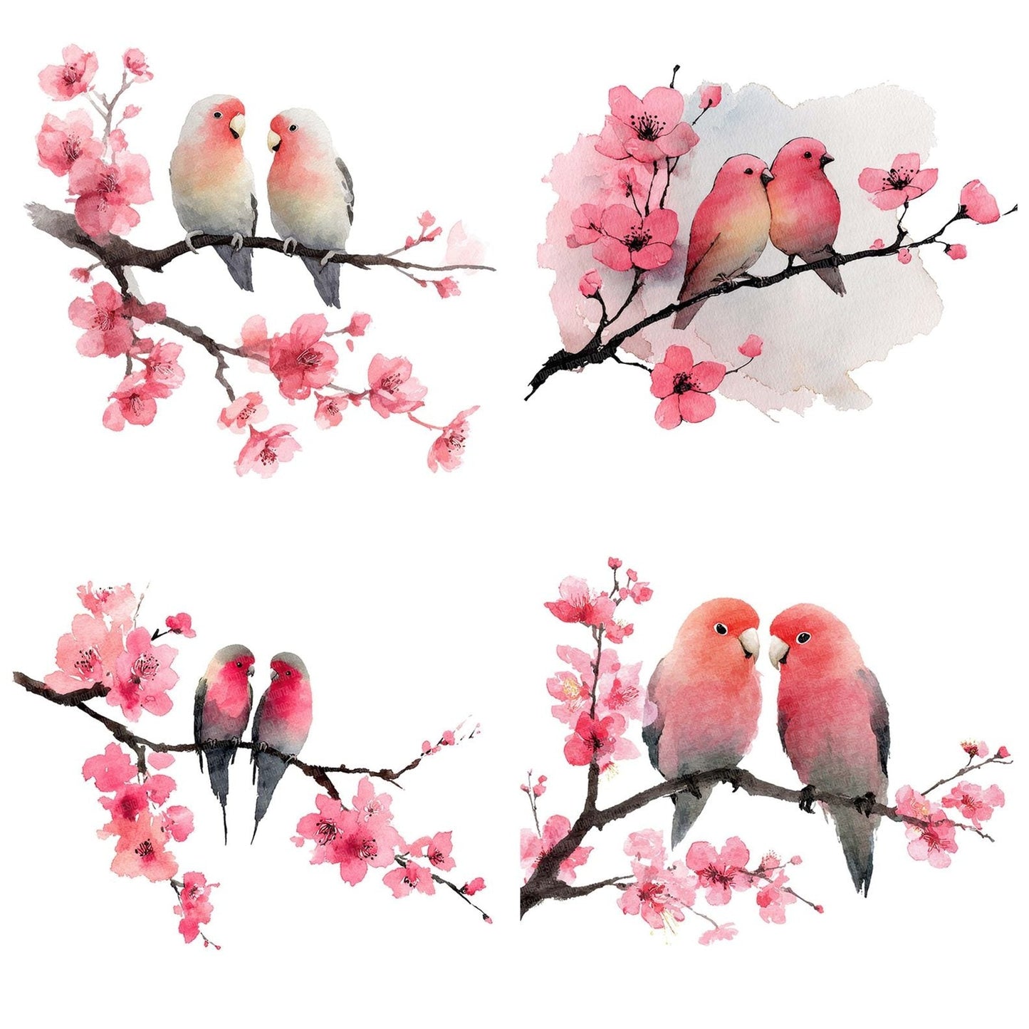 Lovebirds on Branch Clipart Set (DDD005991)