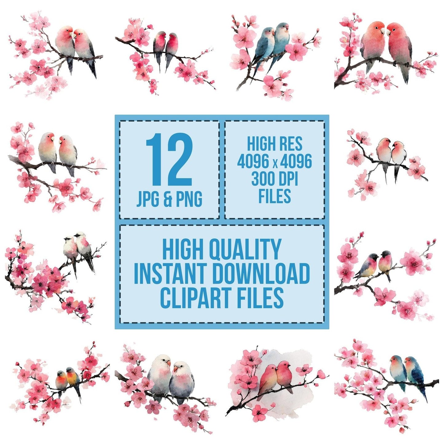 Lovebirds on Branch Clipart Set (DDD005991)